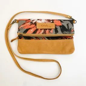 Gia leather and protea foldover bag