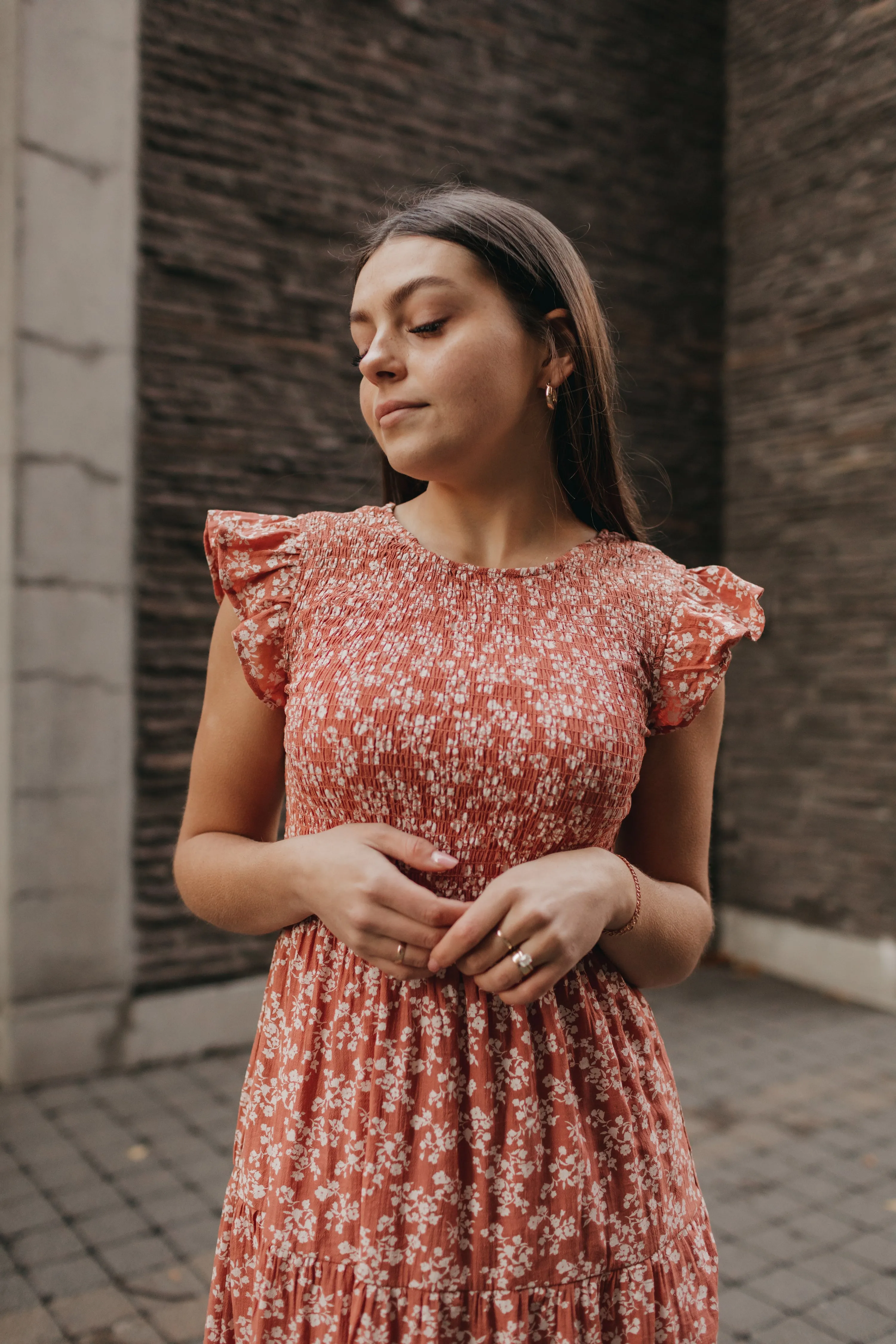 Ginger Floral Dress in Rust