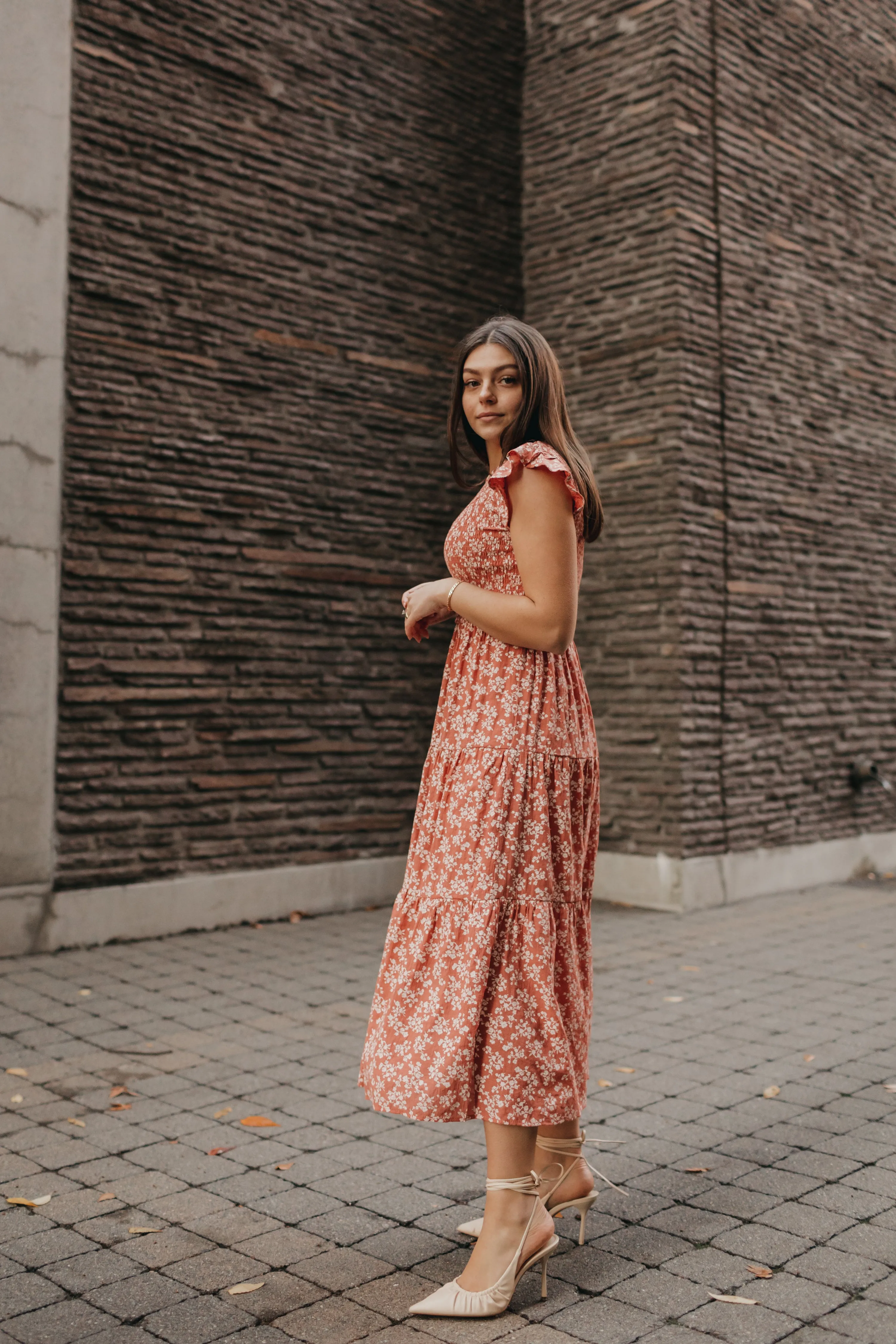 Ginger Floral Dress in Rust