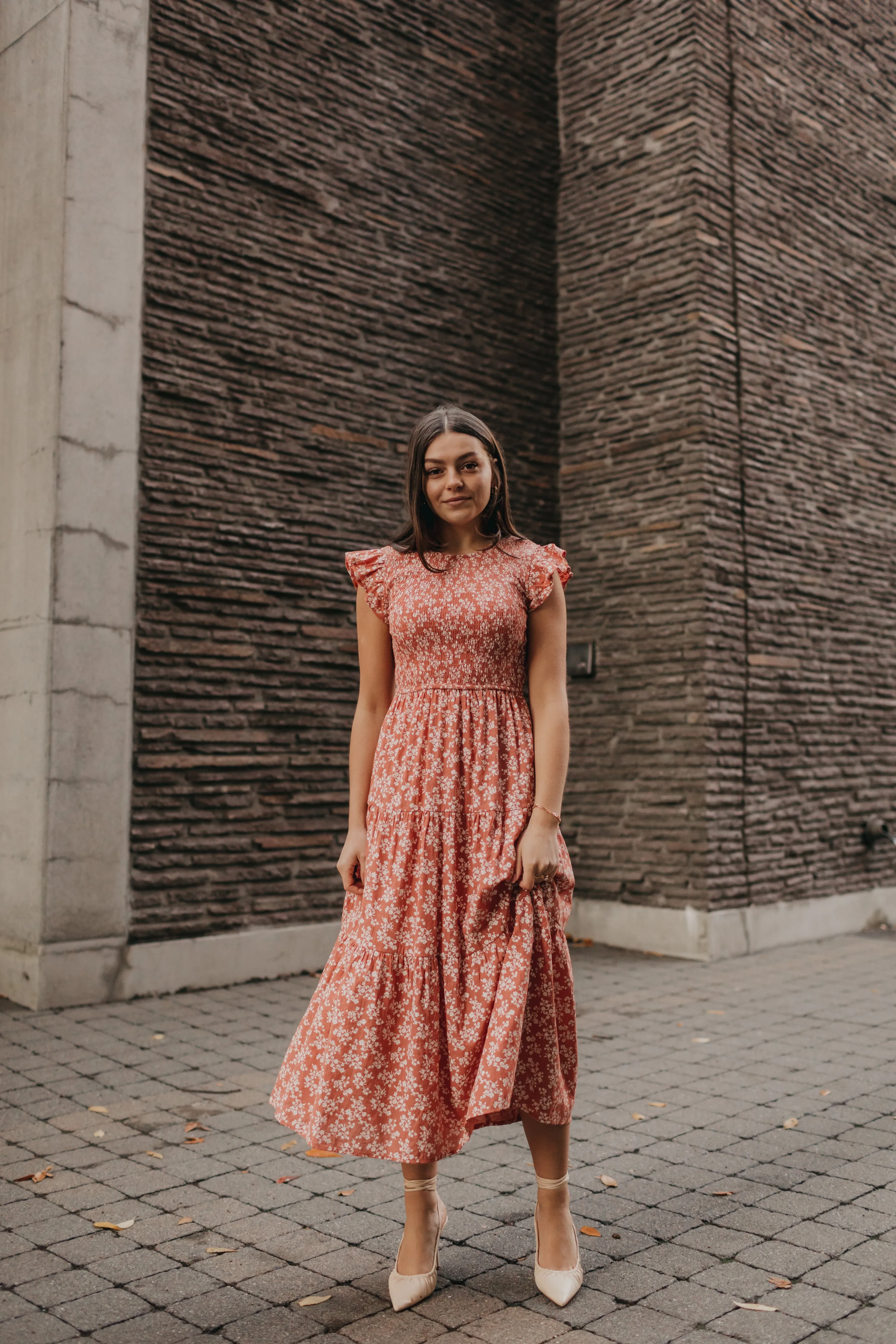 Ginger Floral Dress in Rust