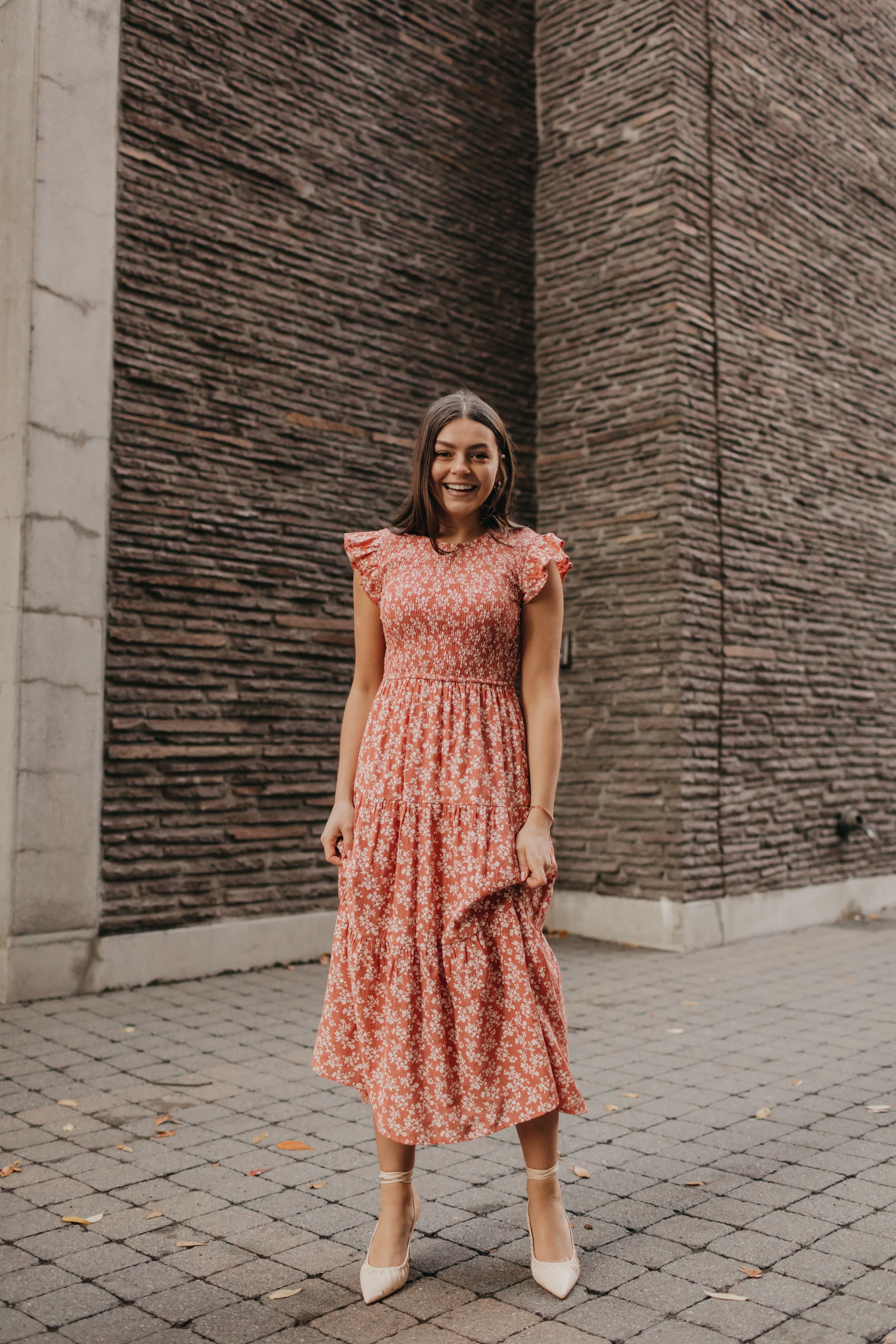 Ginger Floral Dress in Rust