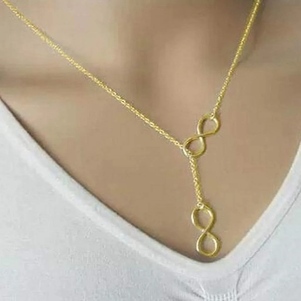 Gold Double Infinity Lariat Necklace