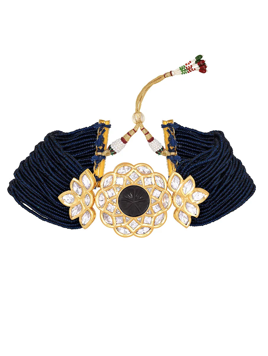 Gold Plated Kundan Necklace with Pearls