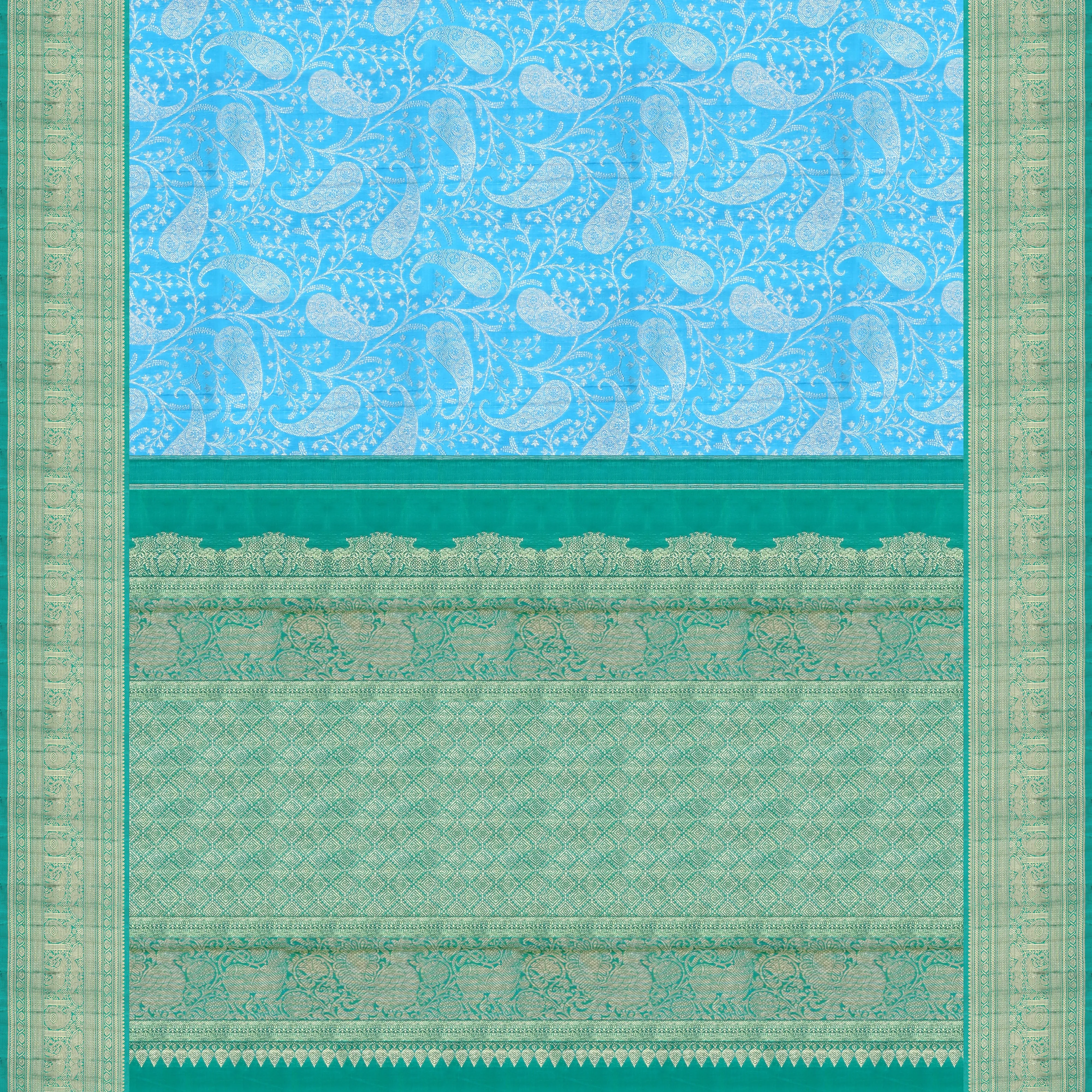 Handwoven Blue with Green Kanjivaram Silk Saree - 1848T002923DSC