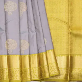 Handwoven Grey with Green Kanjivaram Silk Saree - 201N007787DSA