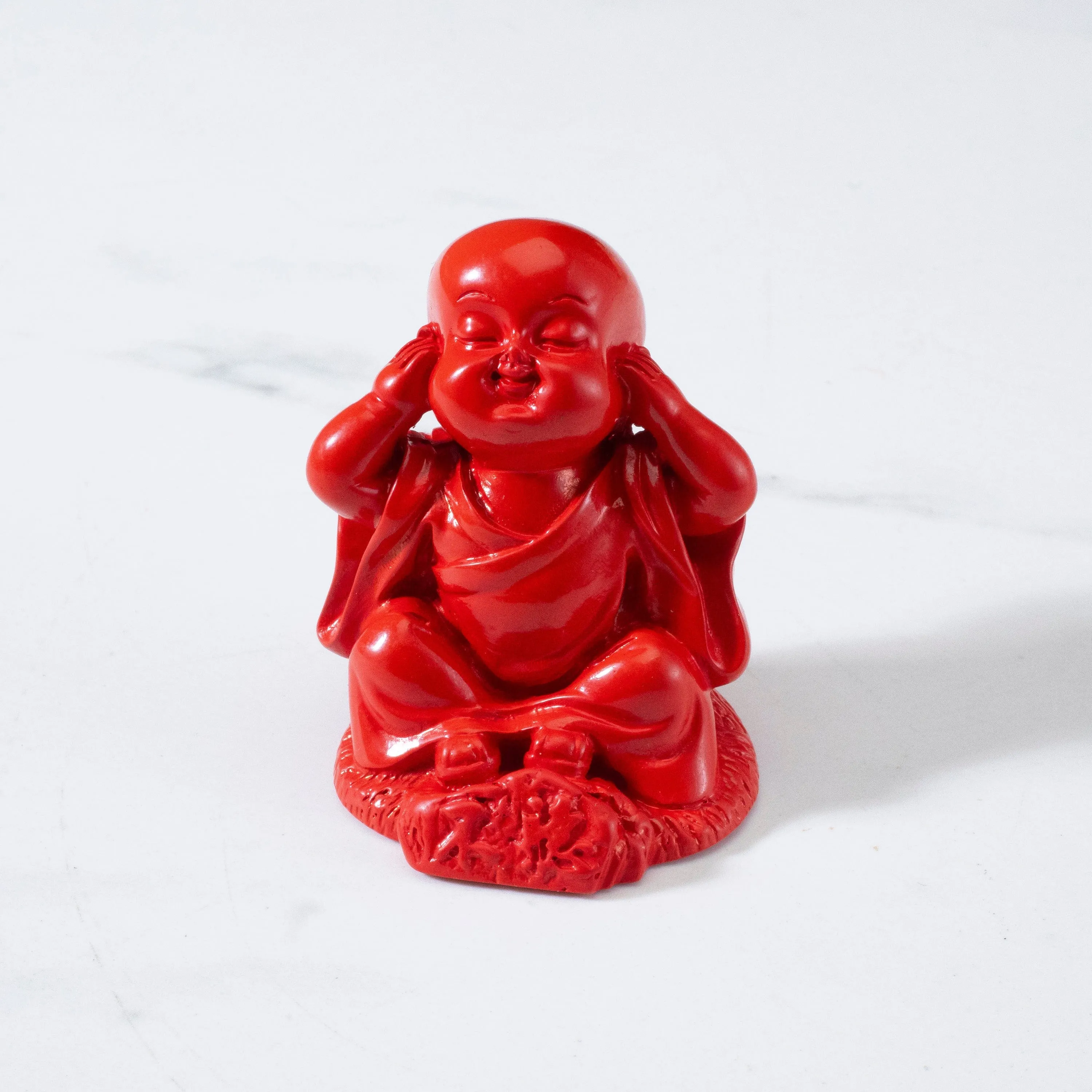 Hear No Evil Cinnabar Buddha Carving