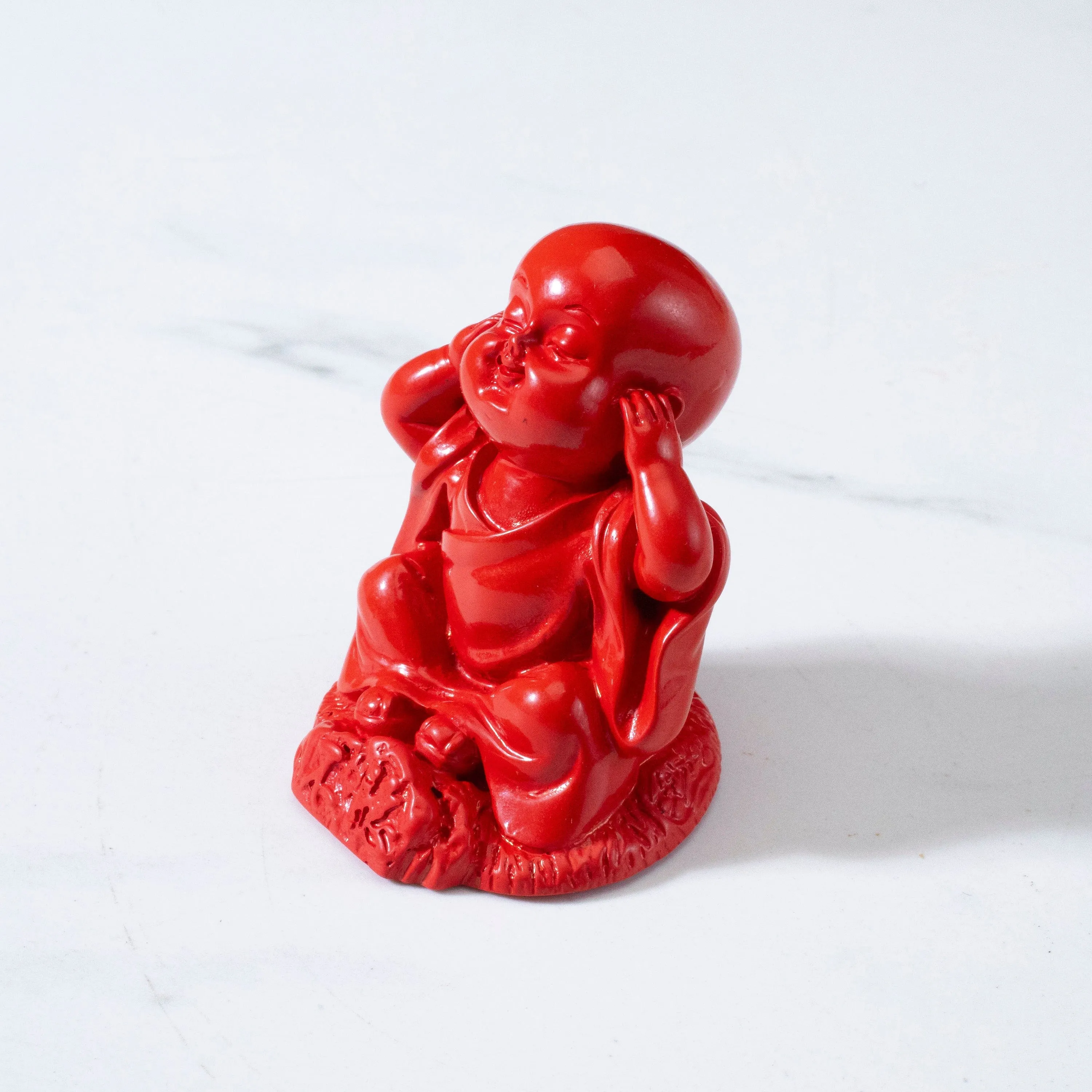 Hear No Evil Cinnabar Buddha Carving