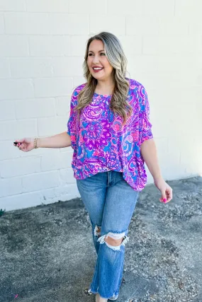 In A Dizzy Paisley Oversized Top, Purple Multi