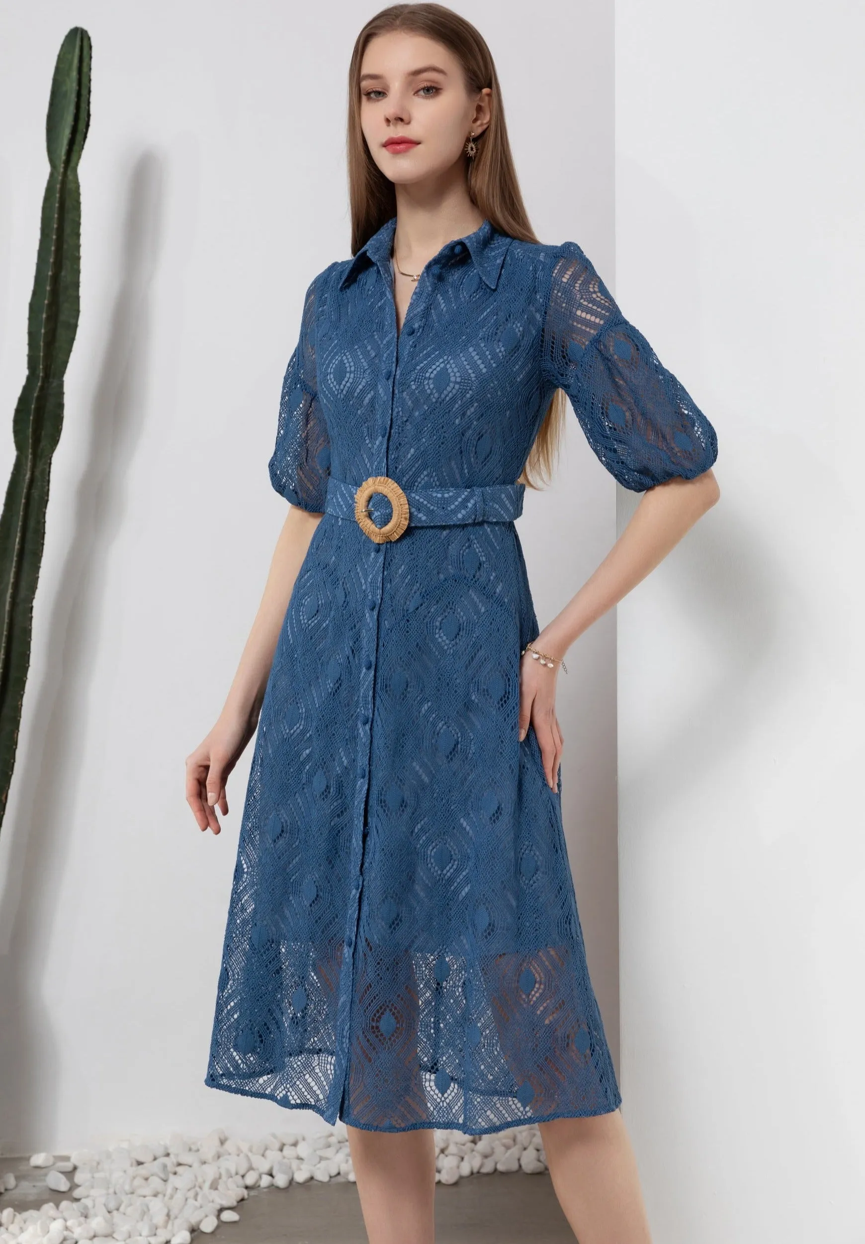 Isadore Lace Midi Dress - Navy