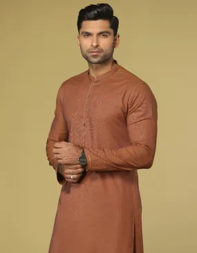 J. Mens Rust Brown Cotton Casual 2-Piece Kurta   Trouser