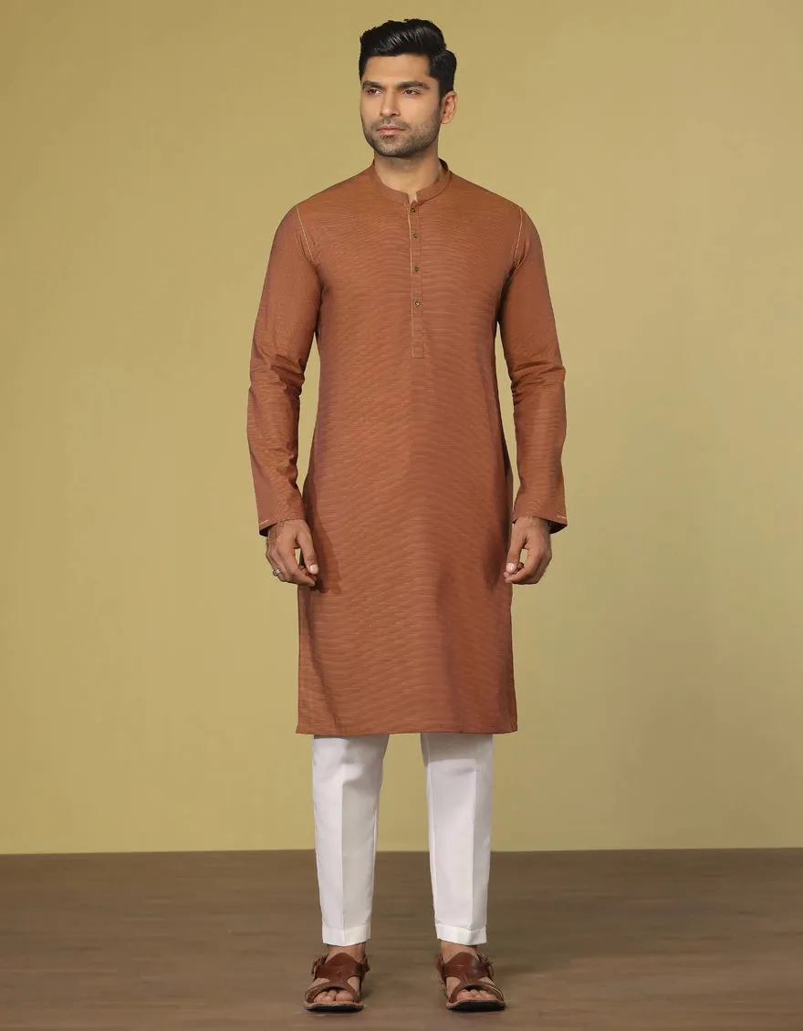 J. Mens Rust Brown Cotton Casual 2-Piece Kurta   Trouser