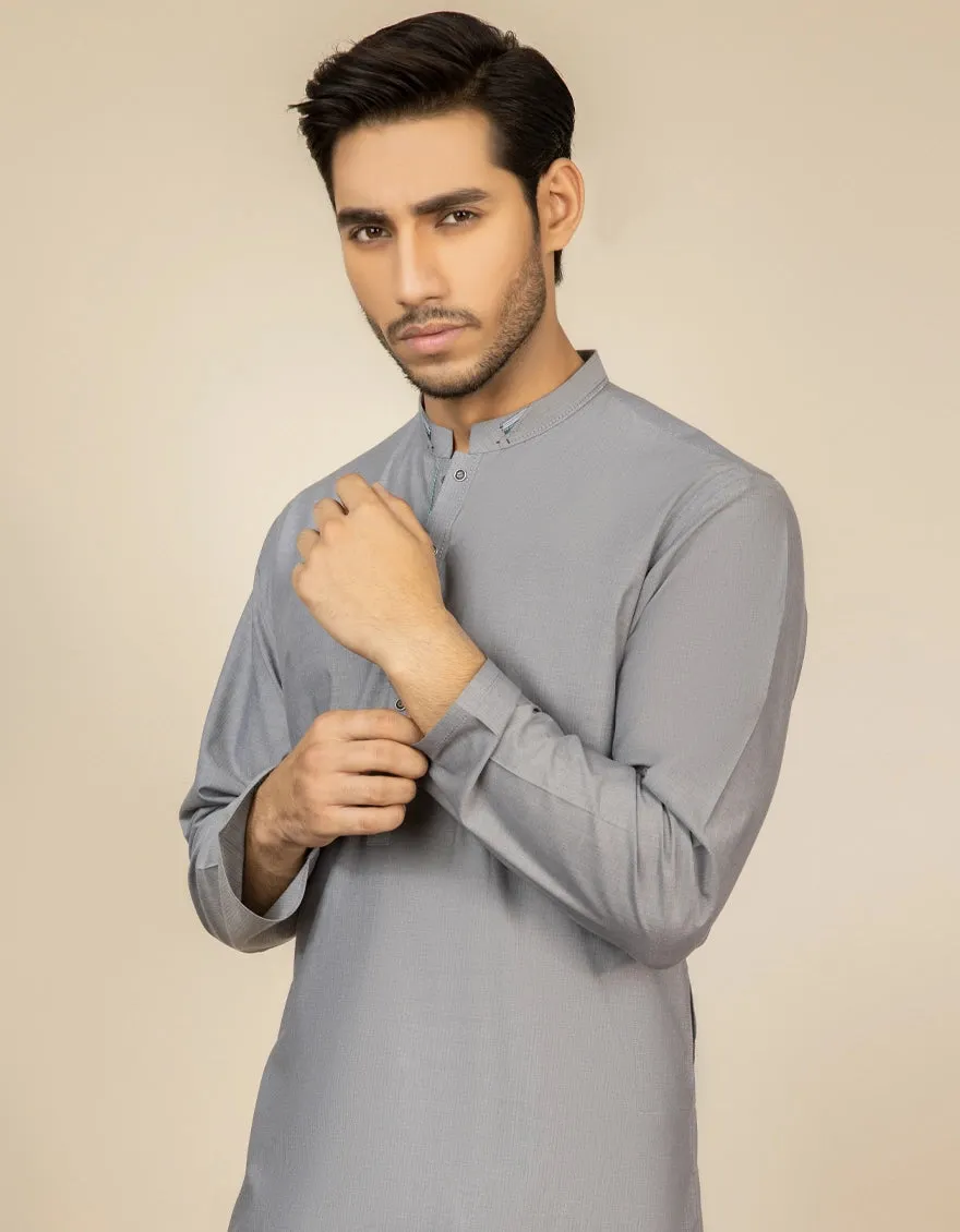 J. Mens Steel Grey Cotton Casual 2-Piece Kurta   Trouser