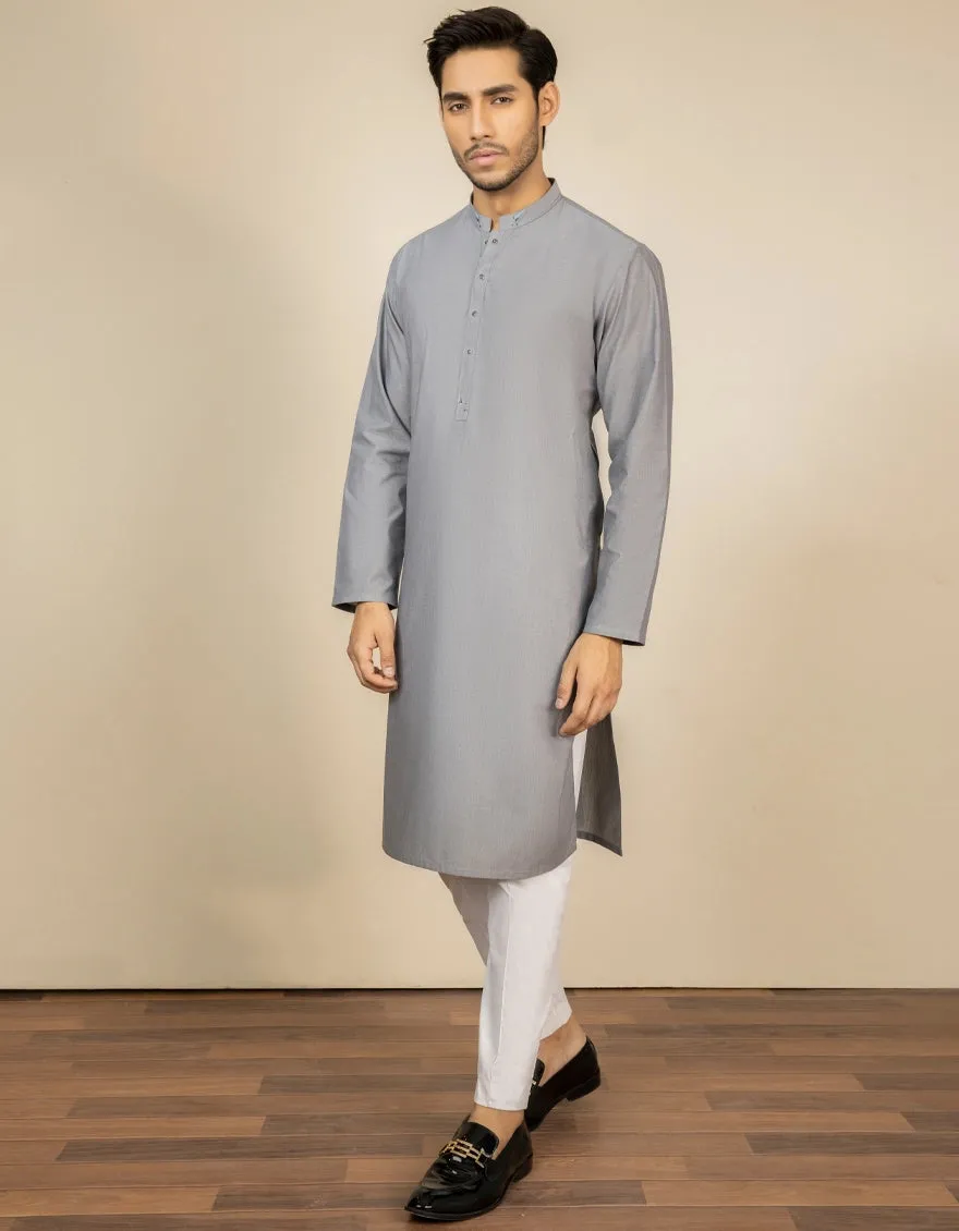 J. Mens Steel Grey Cotton Casual 2-Piece Kurta   Trouser