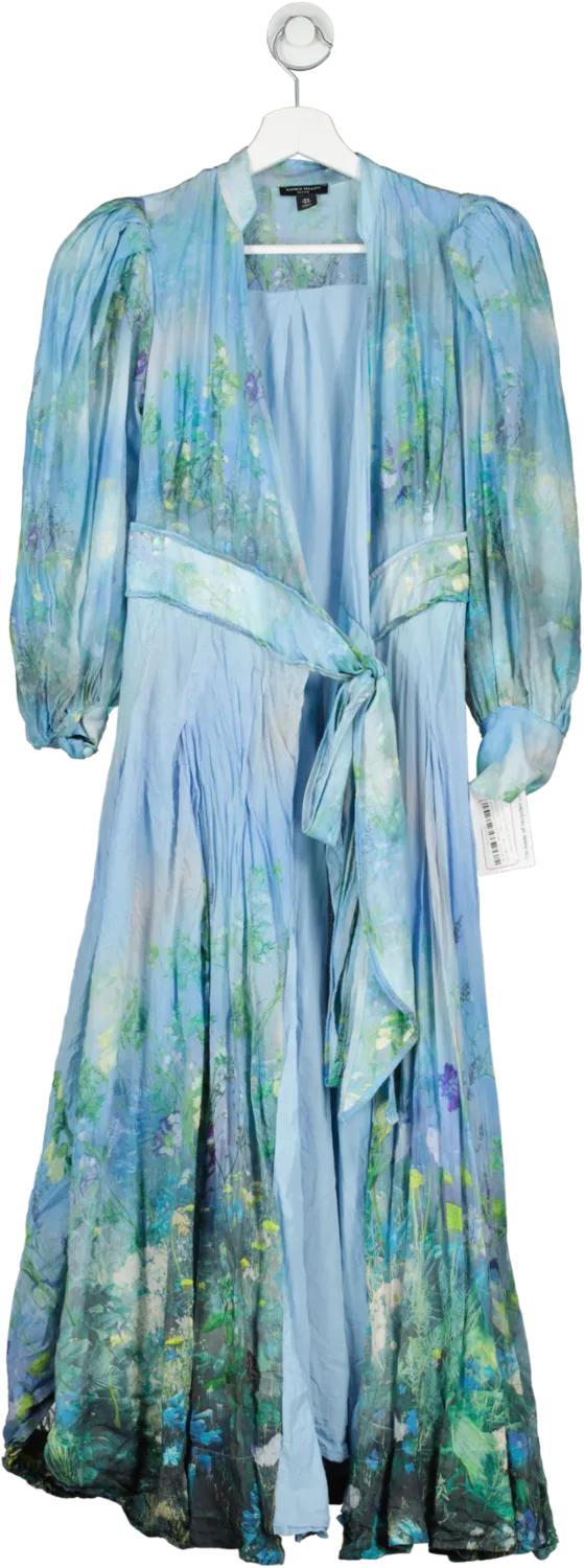 Karen Millen Blue Silk Cotton Scenic Floral Dress UK 6