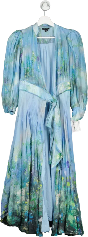 Karen Millen Blue Silk Cotton Scenic Floral Dress UK 6