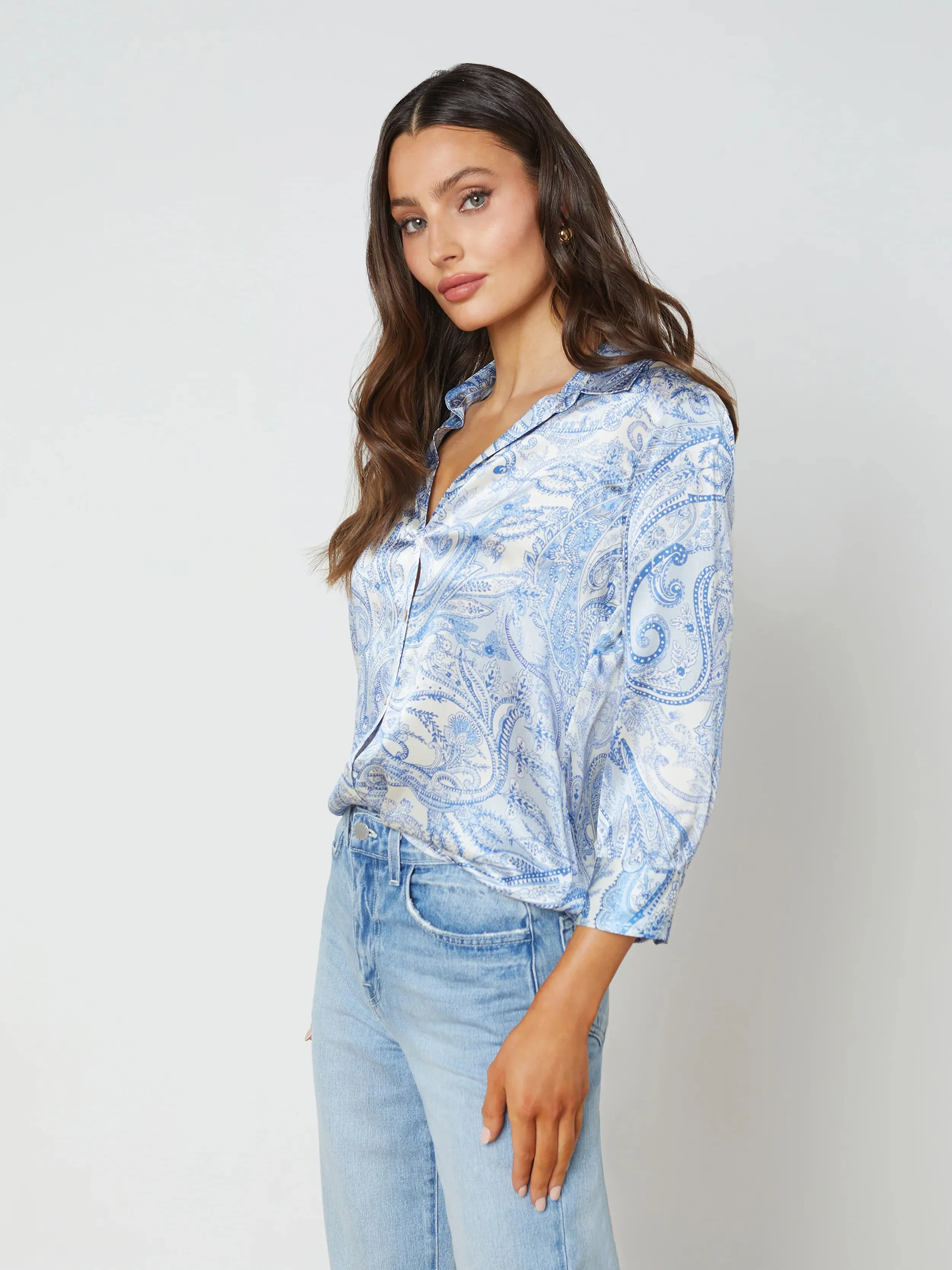 L’agence - Dani Silk Blouse - Ivory/ Blue Decorated Paisley