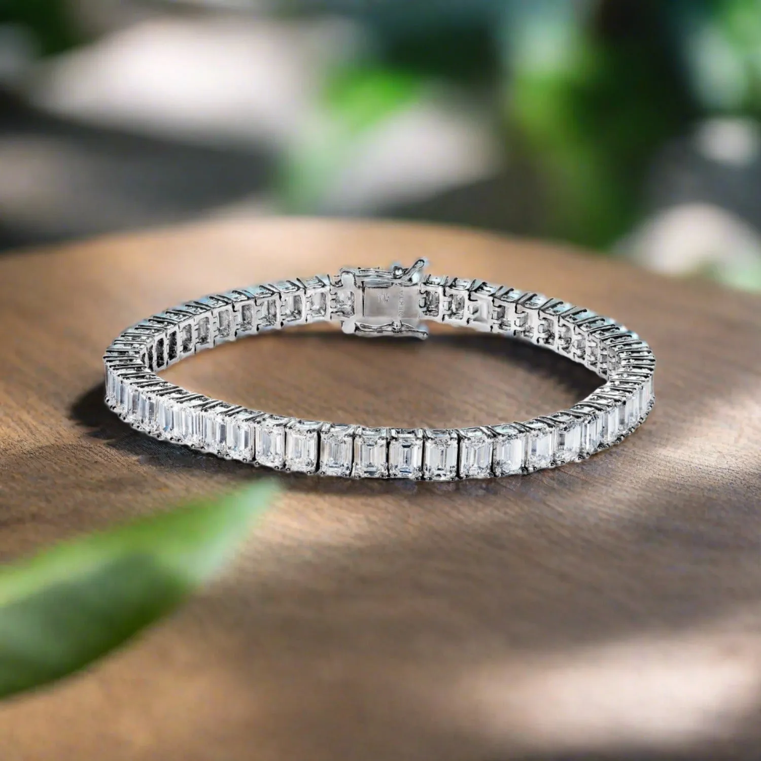 Lake 17 Carat Emerald Cut Single Row Lab Grown Diamond Tennis Bracelet in 14k White Gold