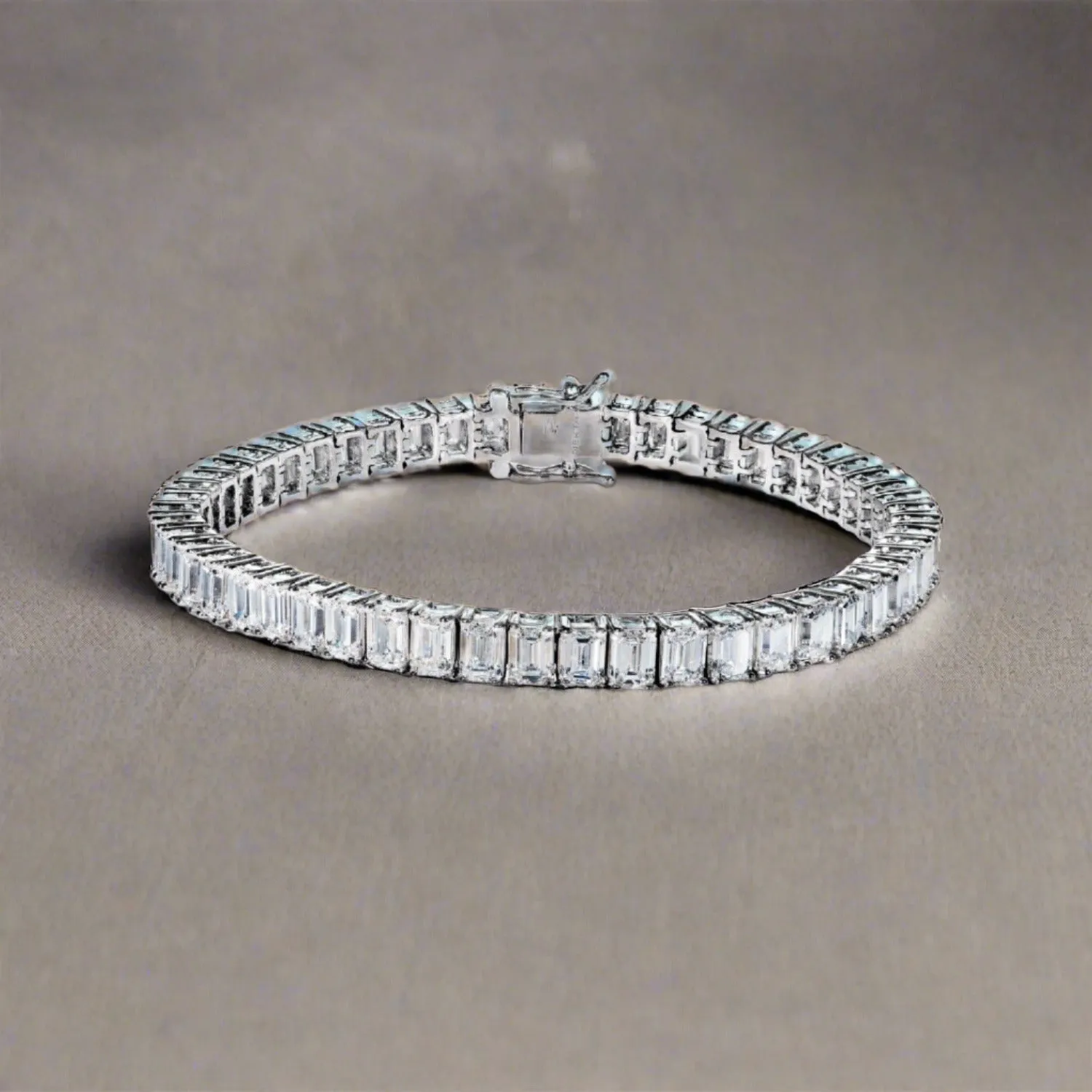 Lake 17 Carat Emerald Cut Single Row Lab Grown Diamond Tennis Bracelet in 14k White Gold