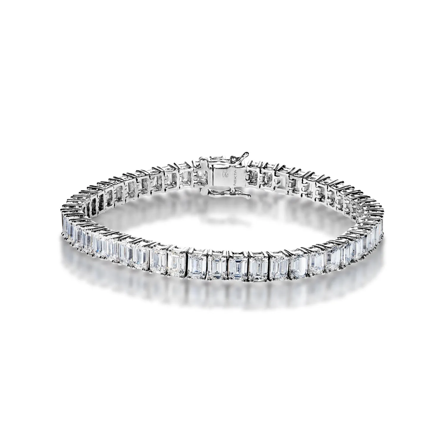 Lake 17 Carat Emerald Cut Single Row Lab Grown Diamond Tennis Bracelet in 14k White Gold