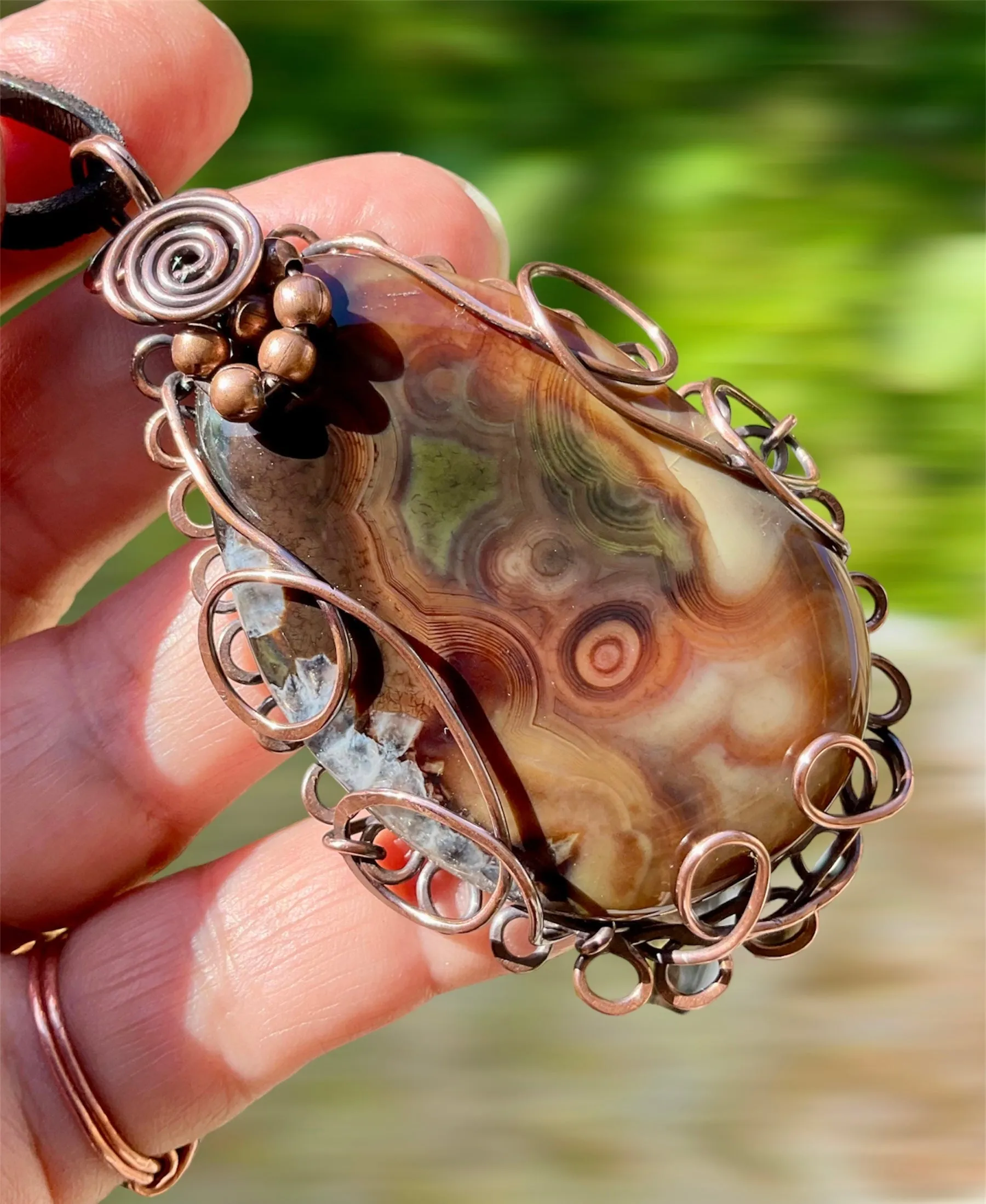 Large Druzy Geode Madagascan Agate Wire Wrapped Pendant