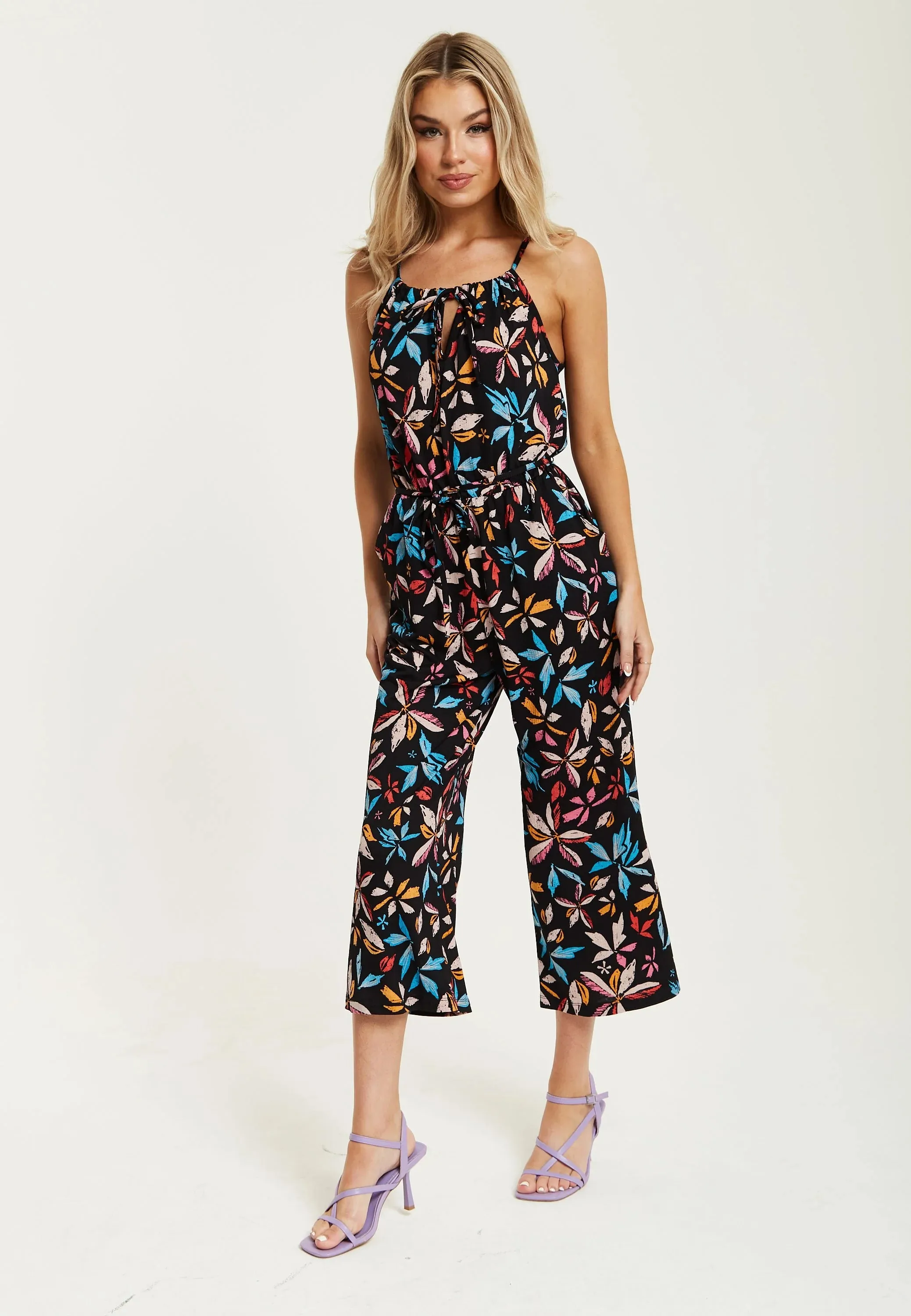 Liquorish Floral Print Jumpsuit With Straight Legs