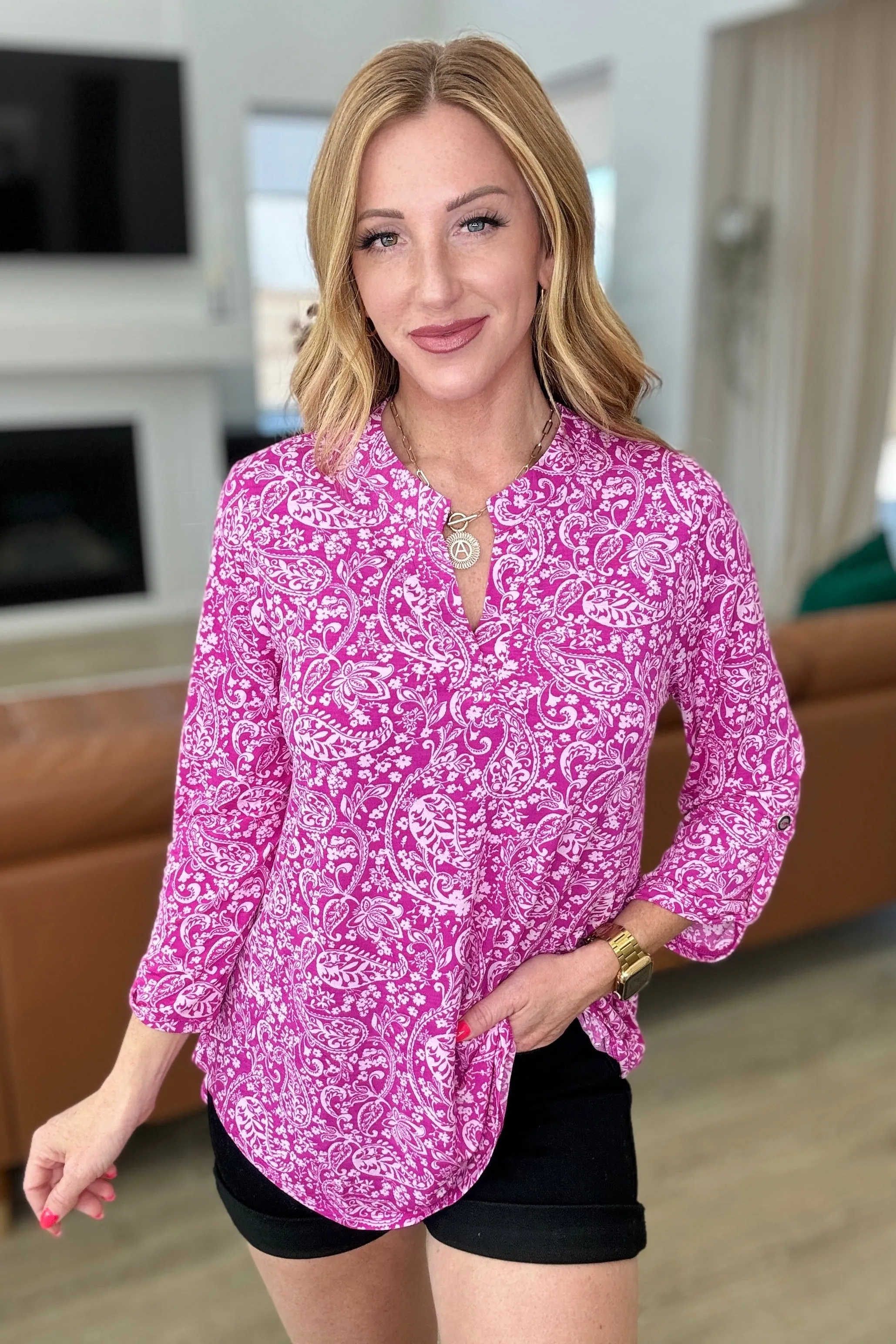 Lizzy Top in Magenta and White Paisley - 4/19