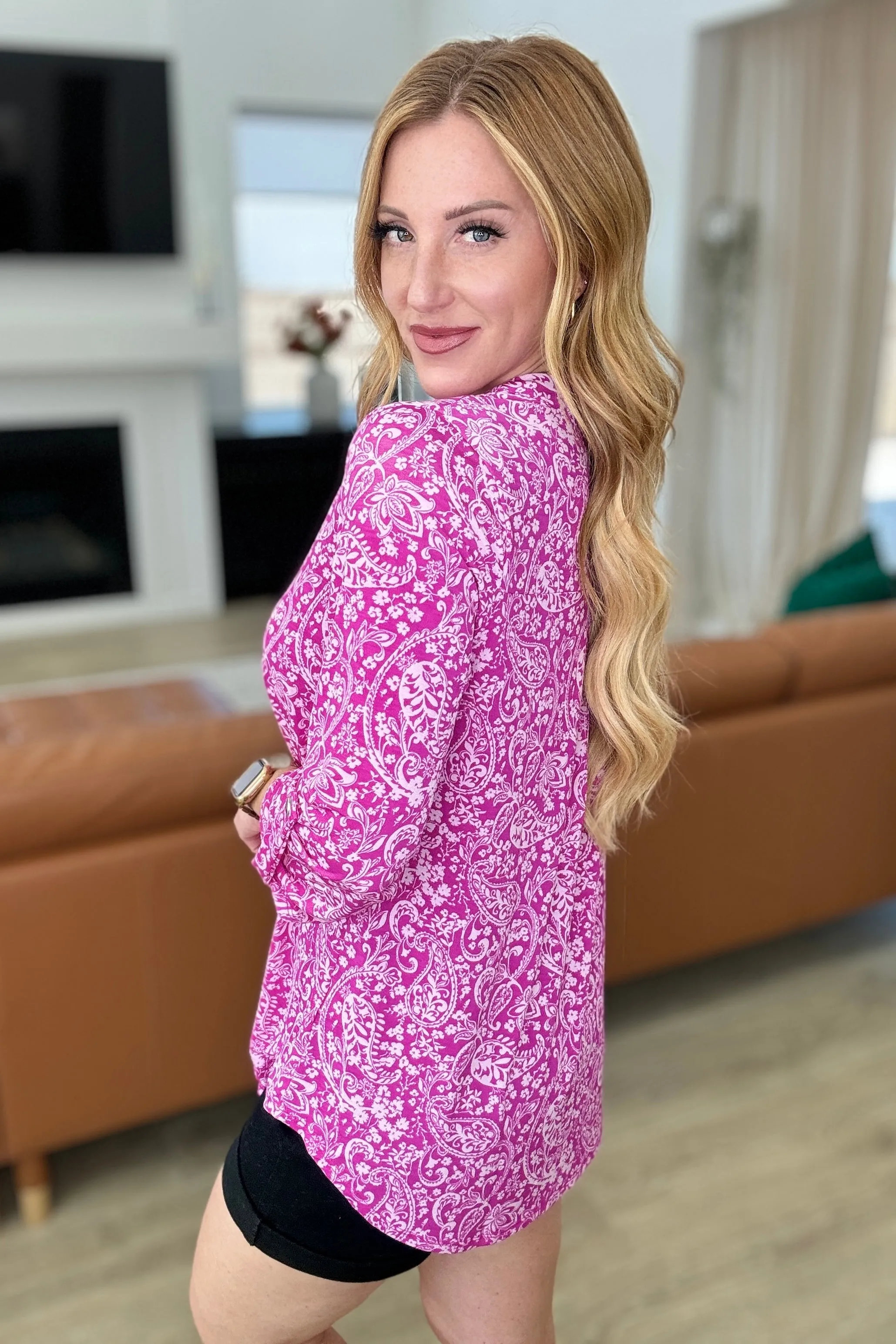 Lizzy Top in Magenta and White Paisley - 4/19