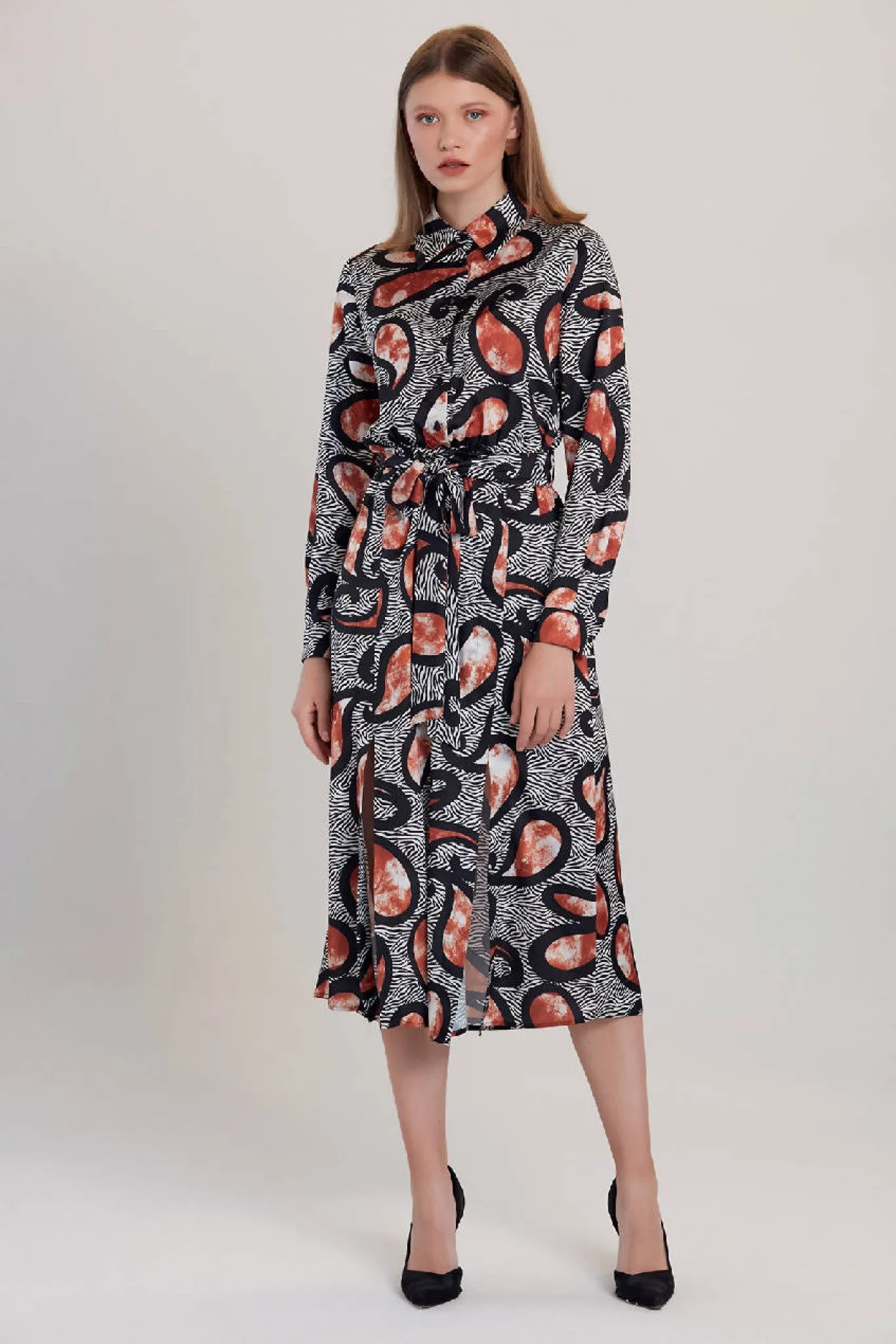 Love And Joy London Zebra Print Paisley Midi Shirt Dress