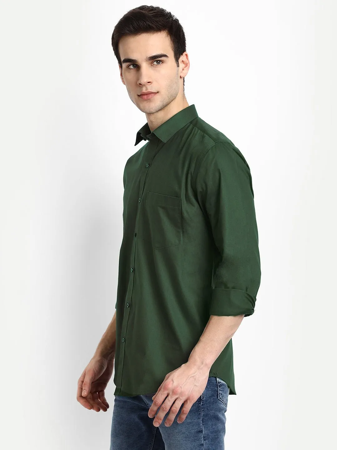 Mehndi Color Satin Mecerised Cotton Shirt For Men