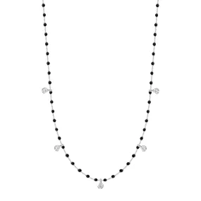 Mini Gigi Black necklace, White Gold 5 diamond, 21.7"