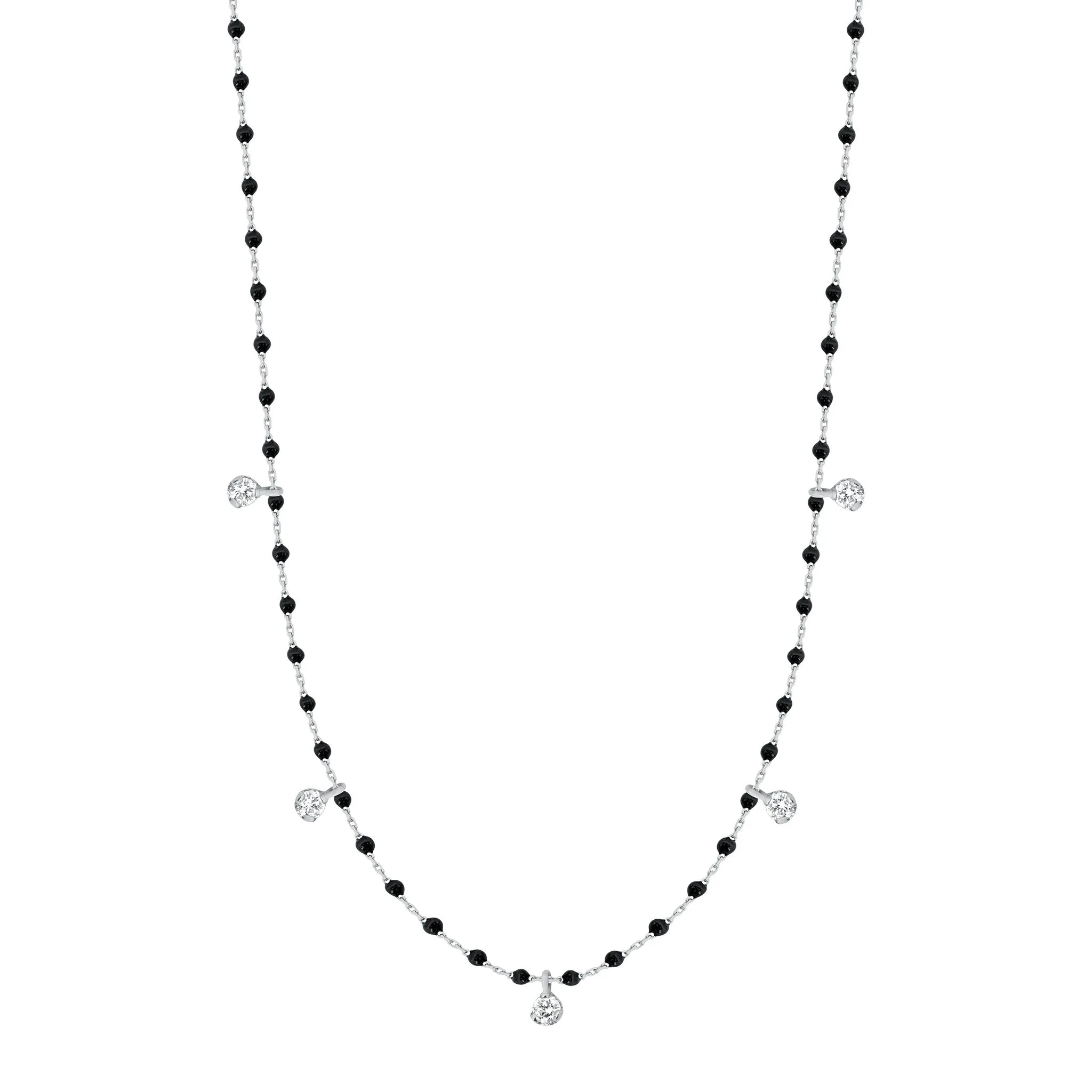 Mini Gigi Black necklace, White Gold 5 diamond, 21.7"