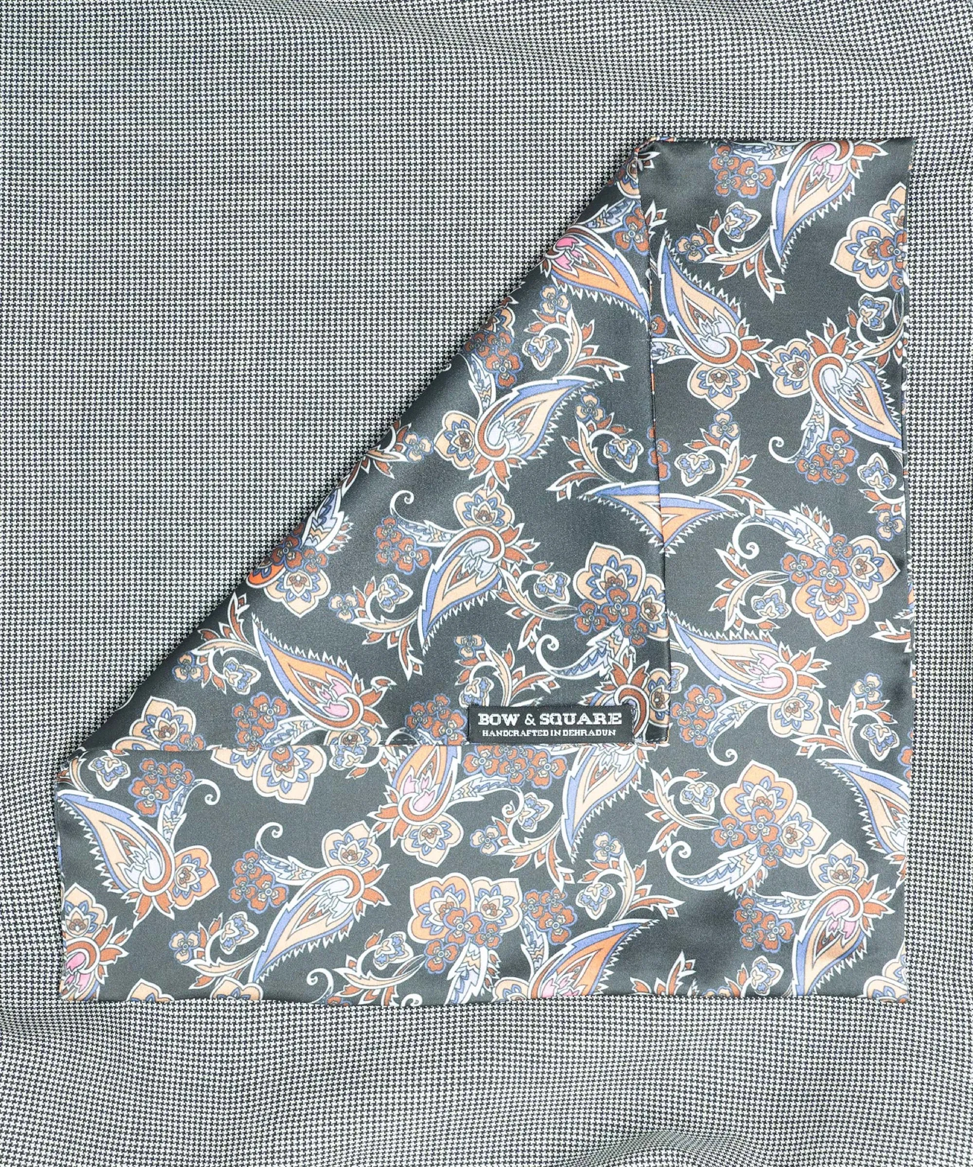 Monochrome Paisley Black Pocket Square