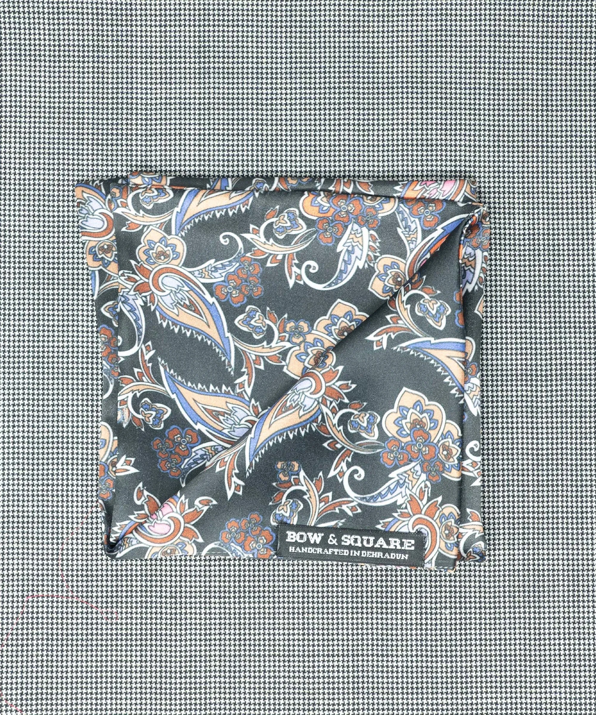 Monochrome Paisley Black Pocket Square