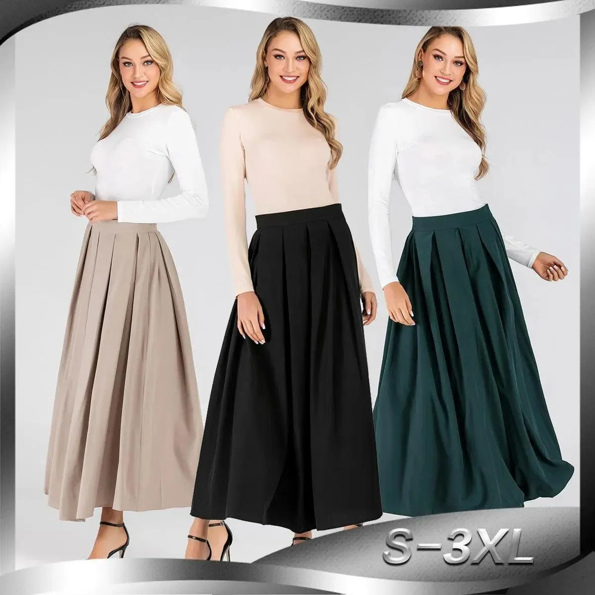 MS001   High Waist Midi Long Plain Skirt