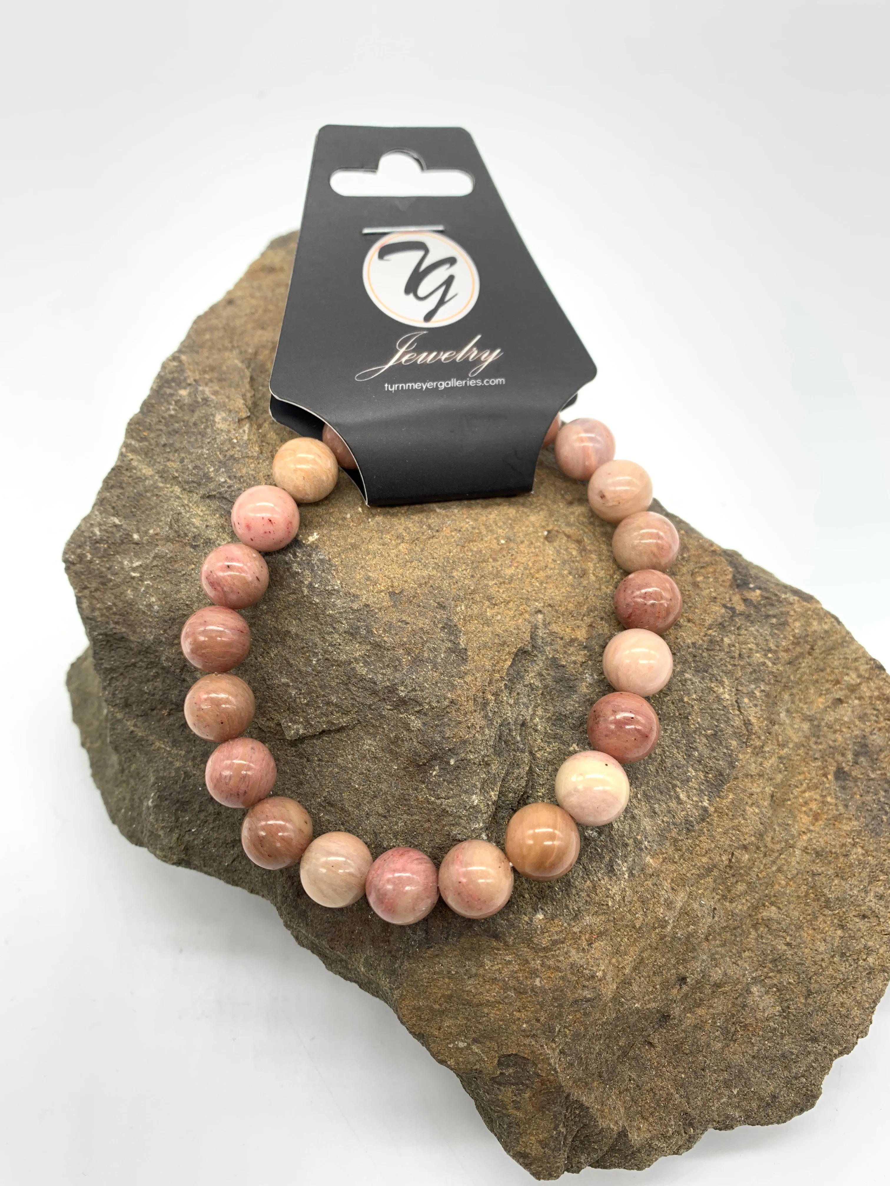 Natural Stone 8mm Beaded Stretch Bracelet - Pink Rhodonite