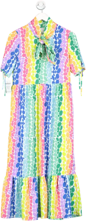 Never Fully Dressed Multicoloured Tie Neck Trapeze Dress In Rainbow Polka Dot UK 8