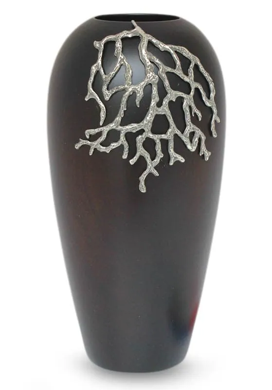 Novica Coral Reef Mango Wood And Pewter Vase