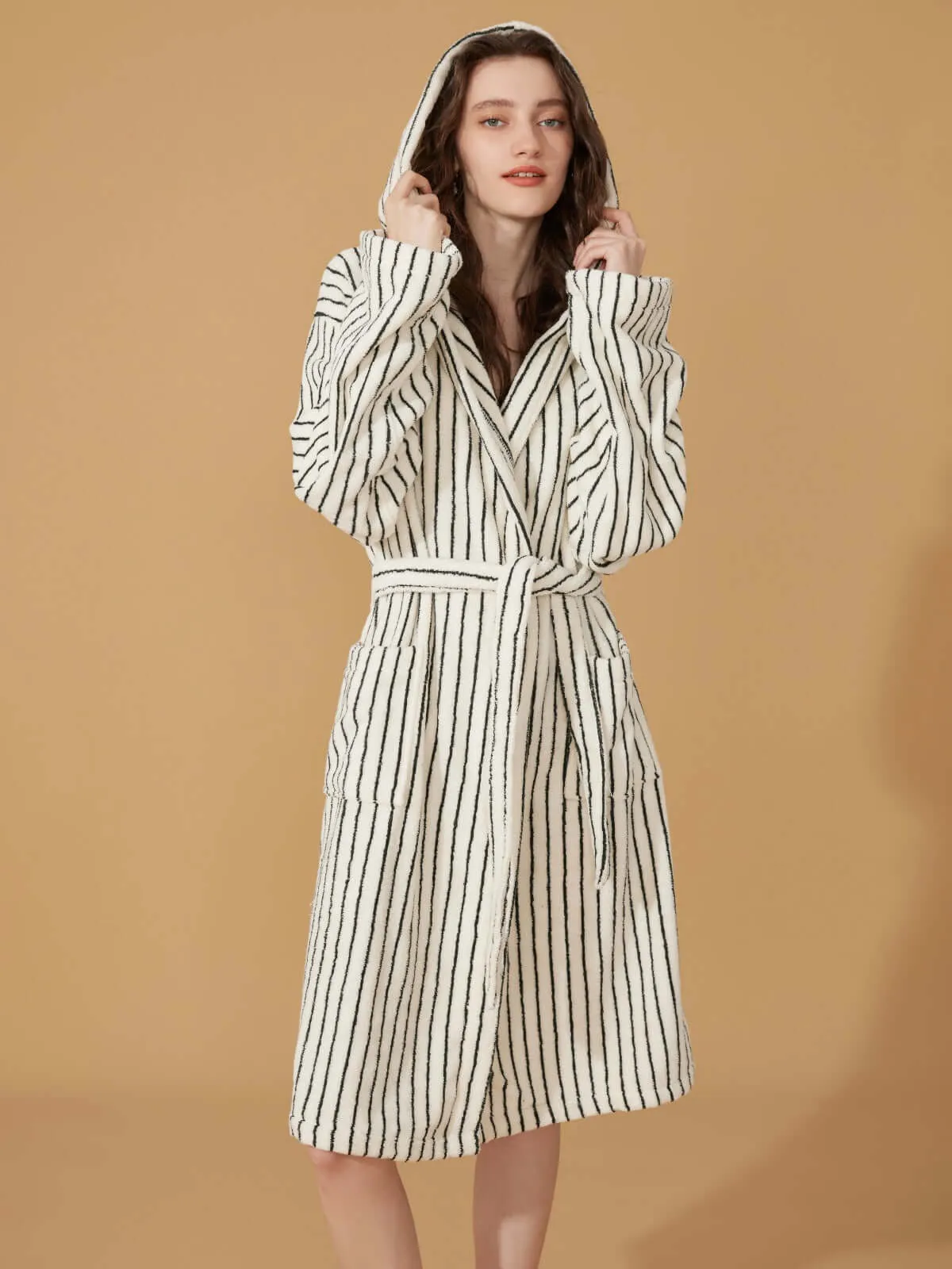 Organic Cotton Striped Bathrobe White