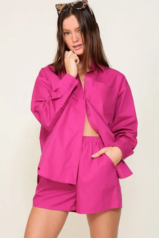 Oversized Poplin Long Sleeve Button Down Top