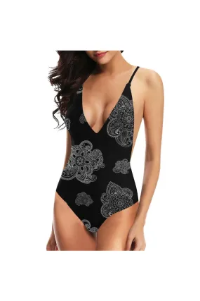 Paisley Hearts Sexy Lacing Backless One-Piece Swimsuit