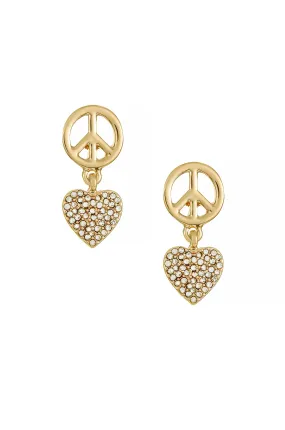 Peace and Love Crystal Dangle 18k Gold Plated Earrings