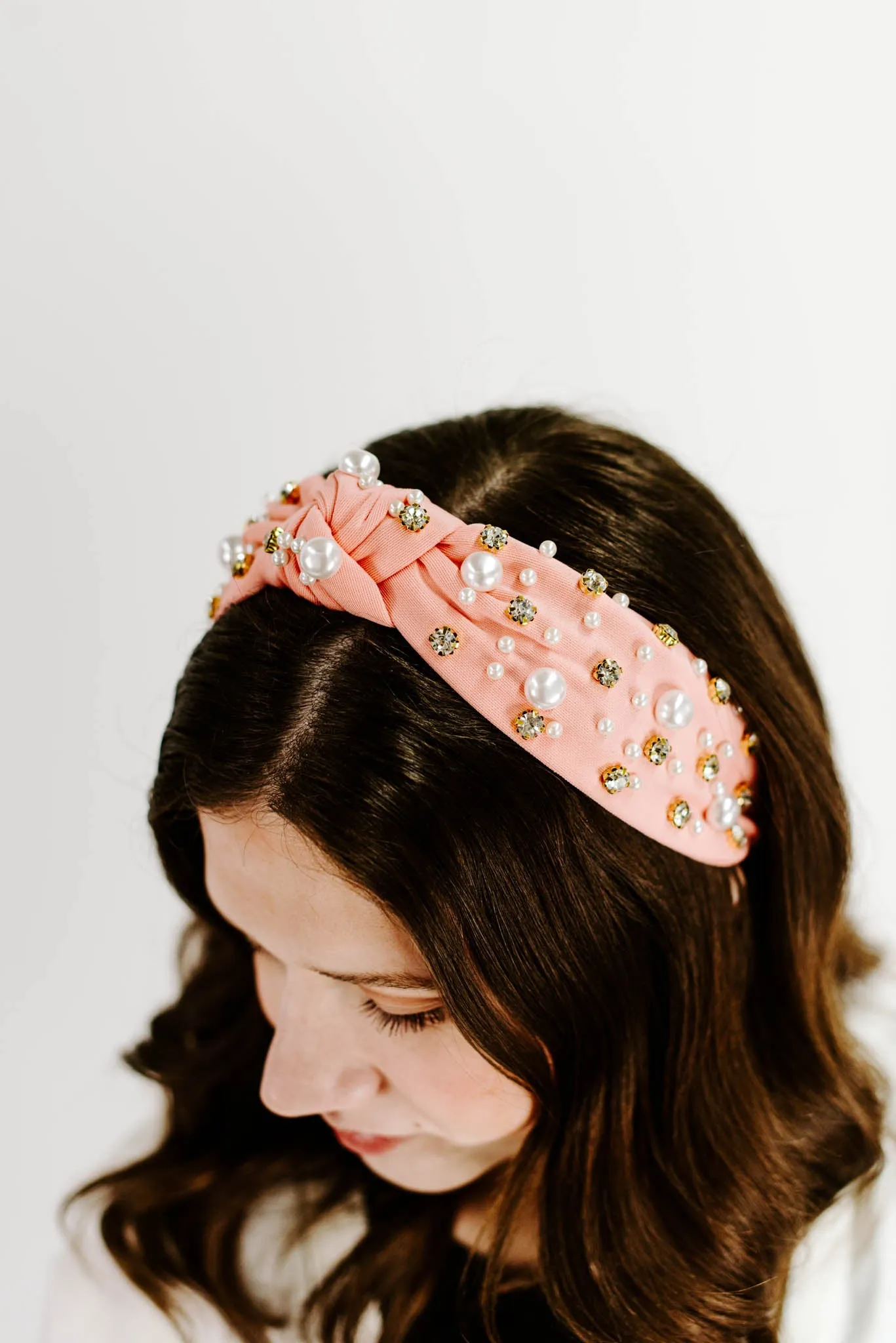 Pearl crystal Knotted Headband | Peach