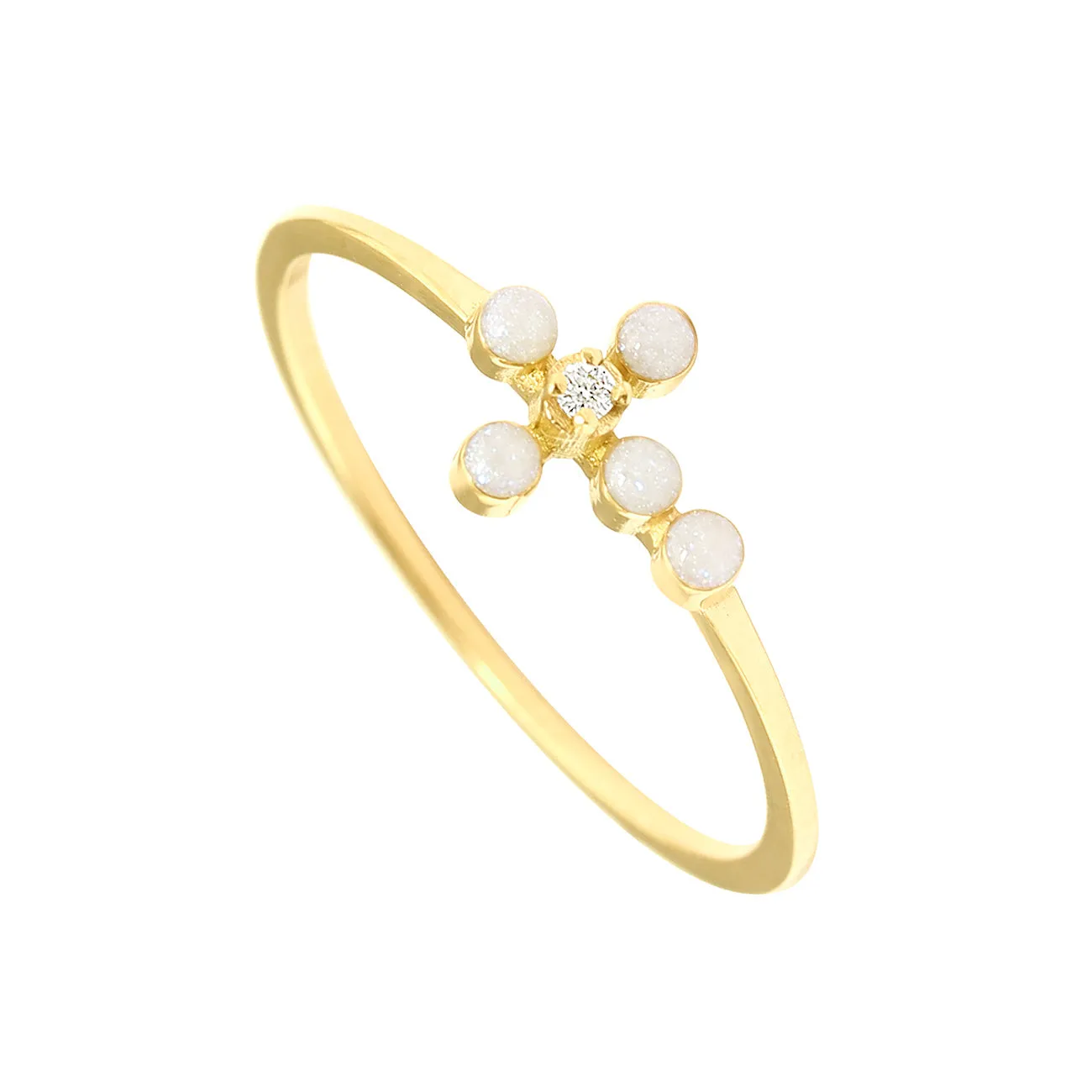 Pearled Cross Diamond Opal Ring, Yellow Gold, Size 6