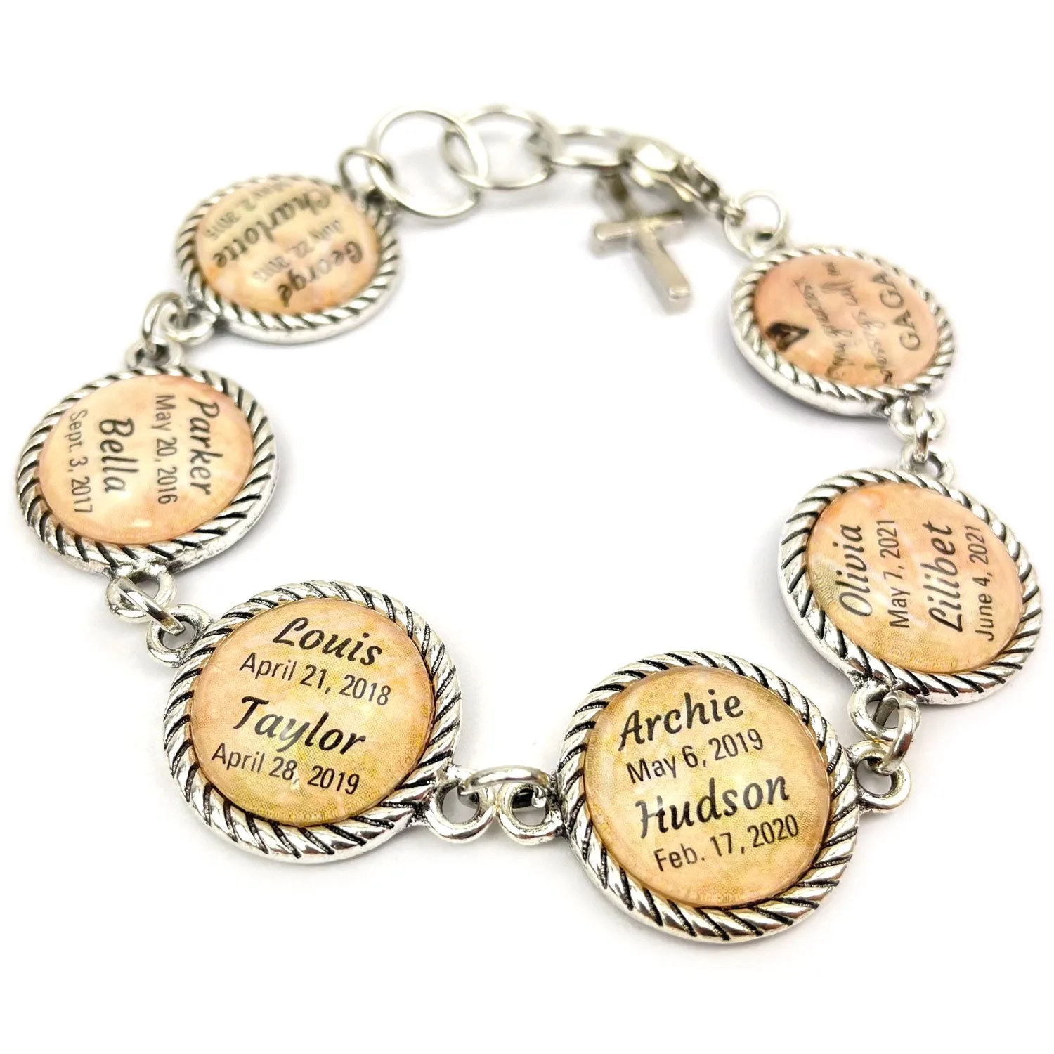 Personalized Grandmothers' Bracelets & Silver-Plated Christian Pendant Necklace Set – Feature Grandchildren's Names!