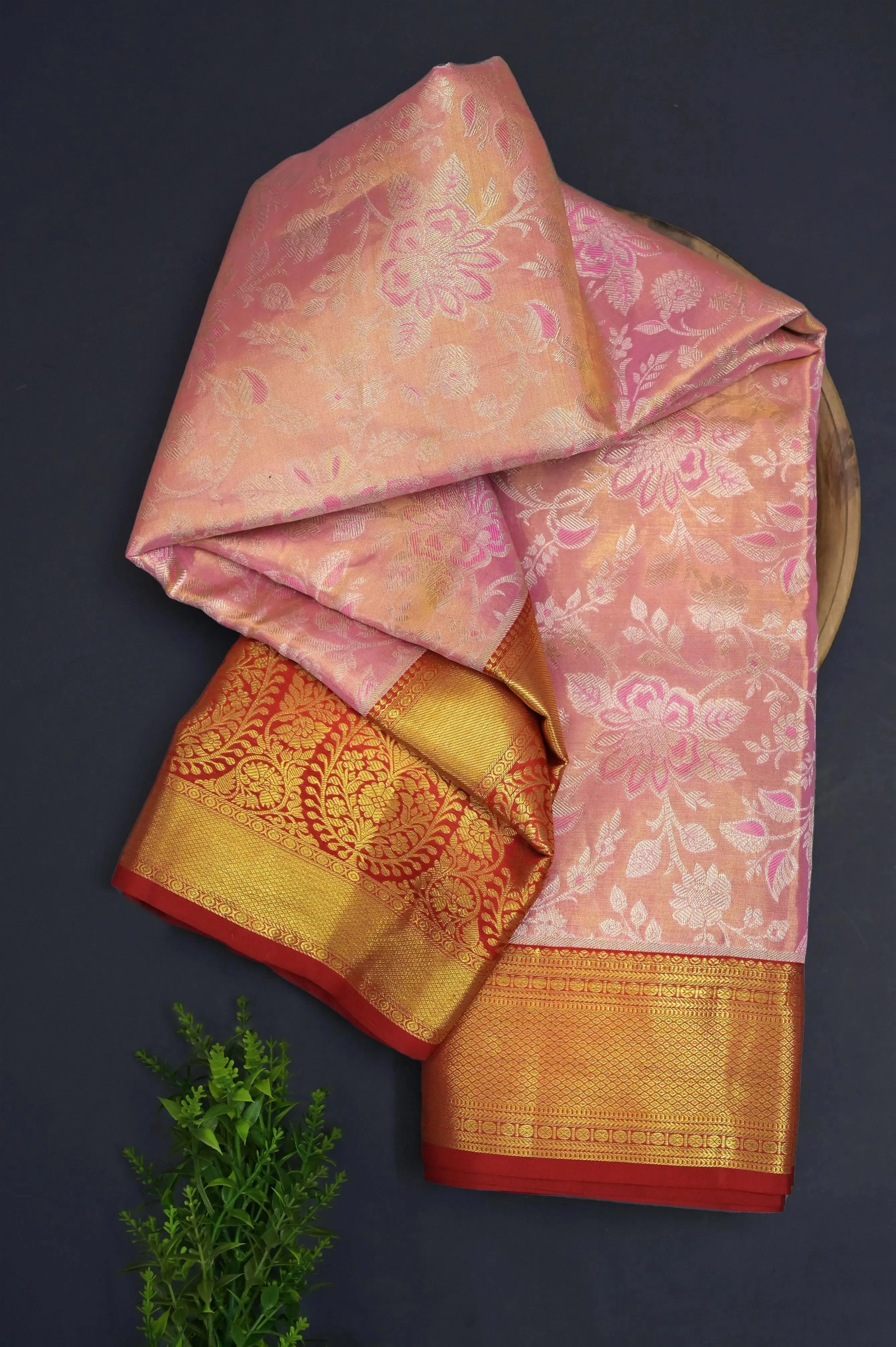 Pink Color Brocade Kanjeevaram Silk Saree with Broad Border