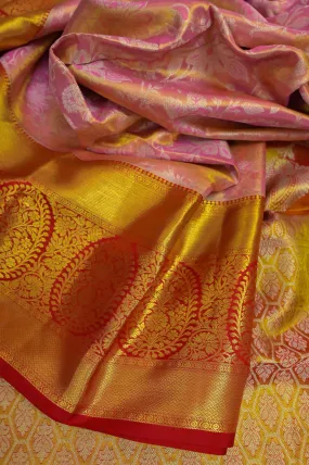 Pink Color Brocade Kanjeevaram Silk Saree with Broad Border