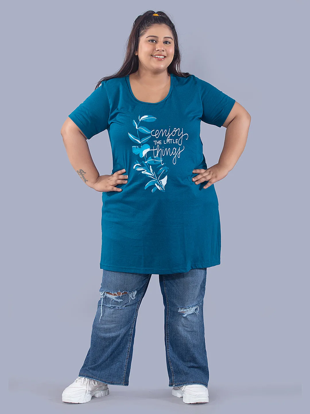 Plus Size Long T-shirts For Women - Half Sleeve - Pack of 2 (Teal/Mauve)