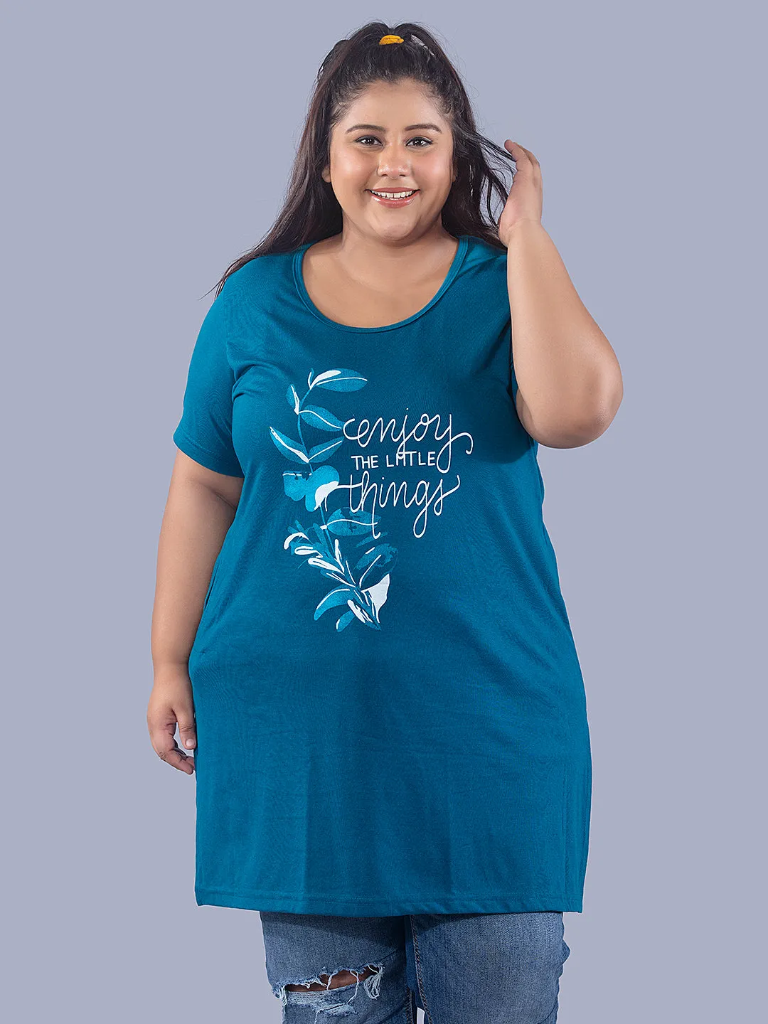 Plus Size Long T-shirts For Women - Half Sleeve - Pack of 2 (Teal/Mauve)