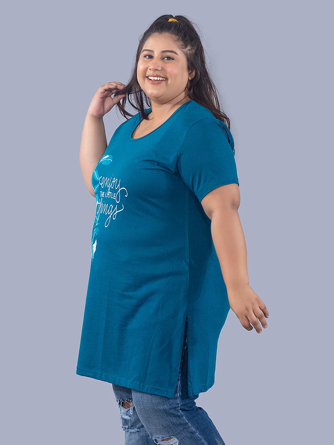 Plus Size Long T-shirts For Women - Half Sleeve - Pack of 2 (Teal/Mauve)