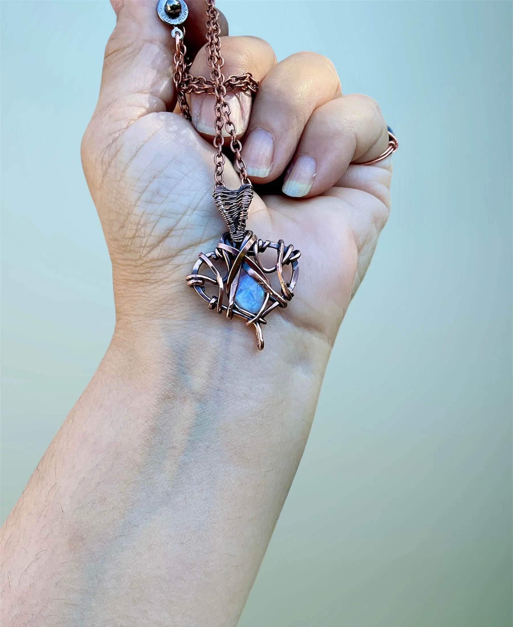 Rainbow Moonstone Wire Wrapped Pendant